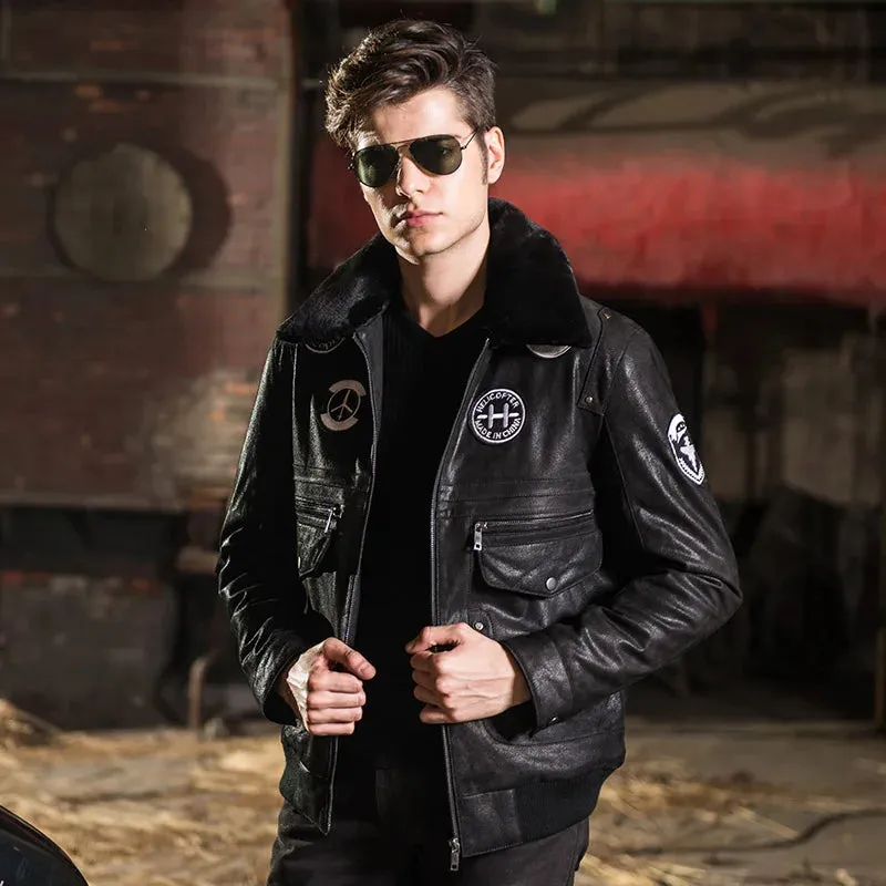 Men's Genuine Leather Flight Style Jacket