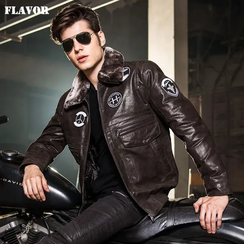 Men's Genuine Leather Flight Style Jacket