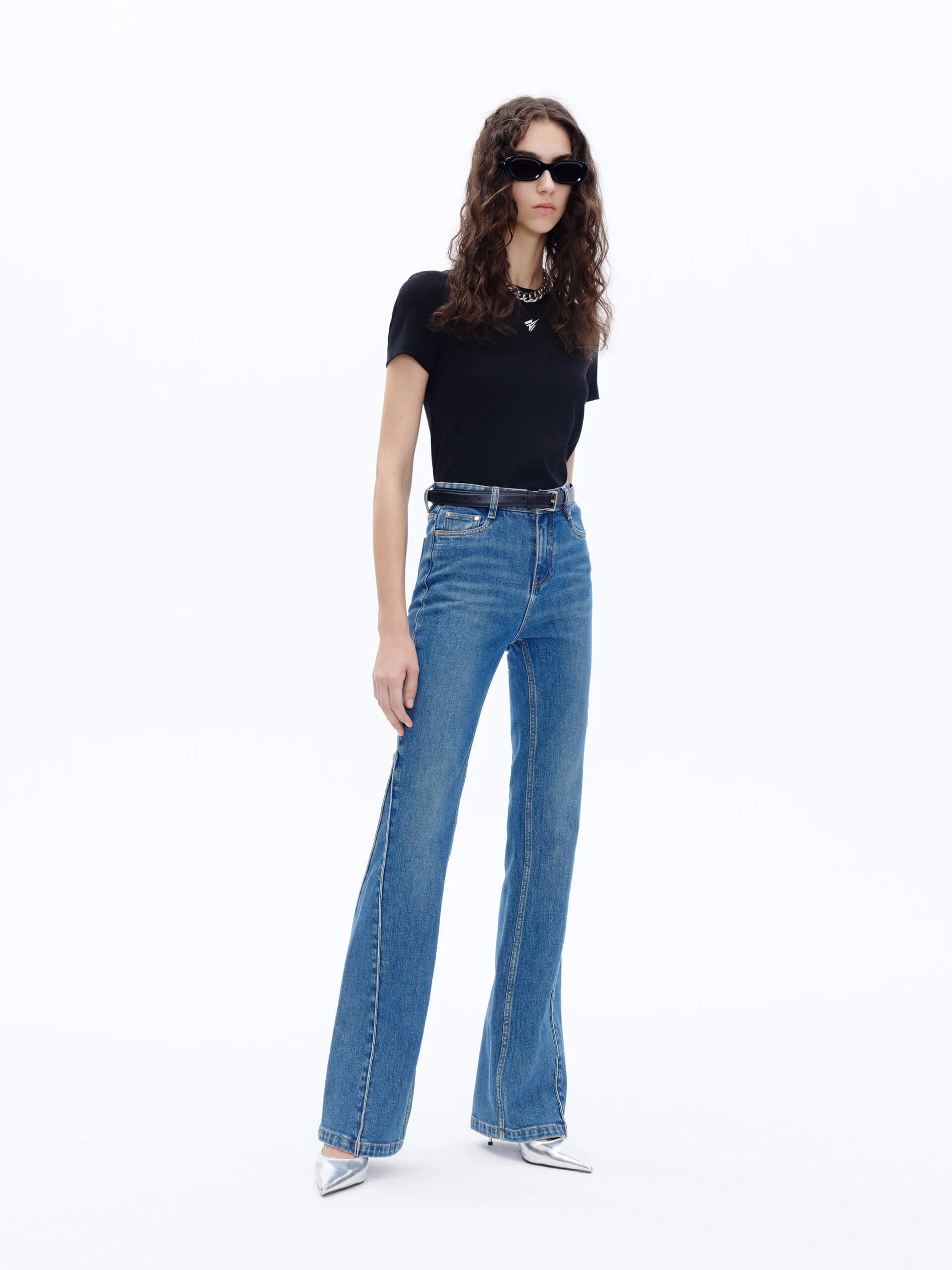 Mid Waist Flared Jeans