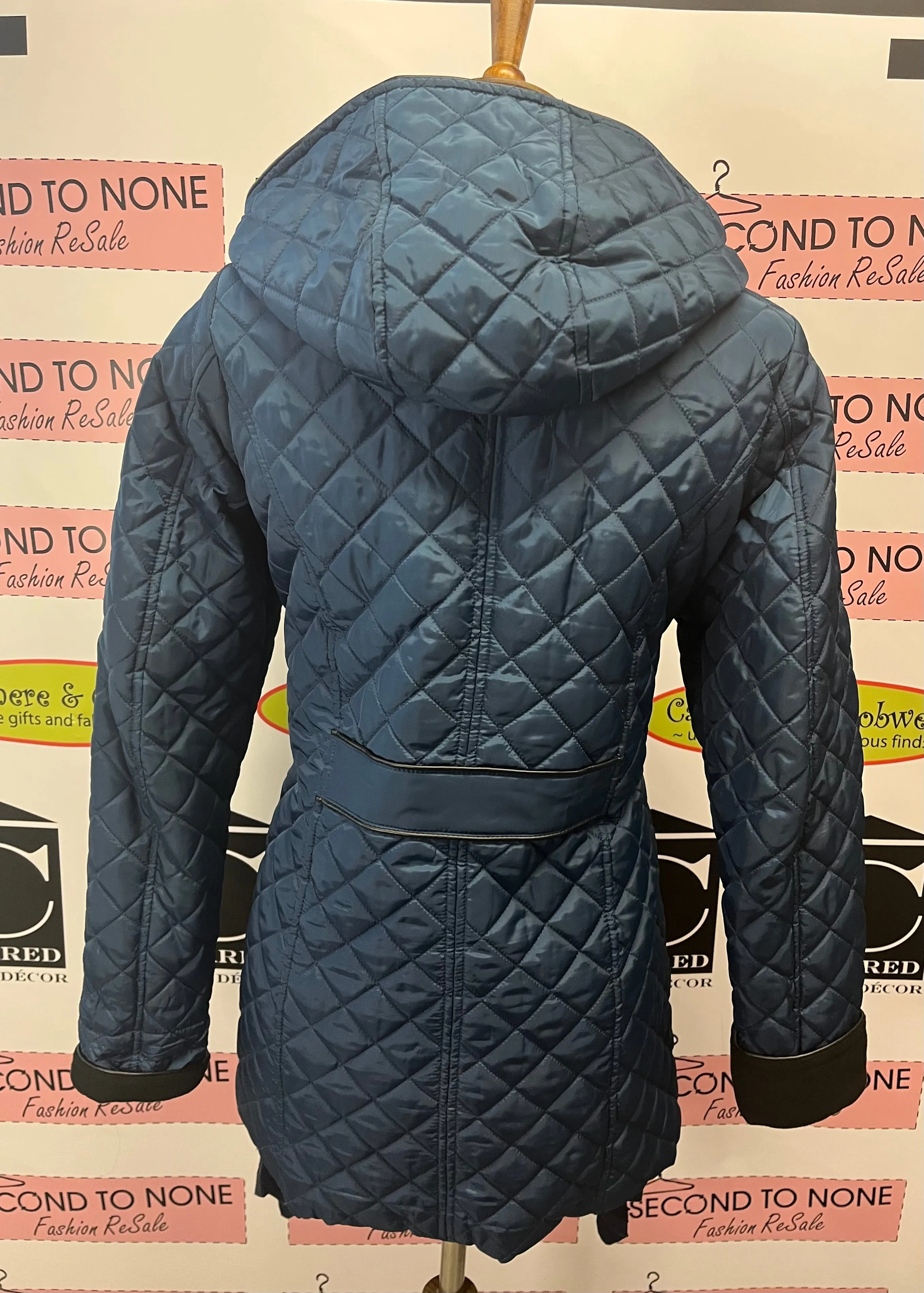 Navy Quilted Winter Coat (Size S)