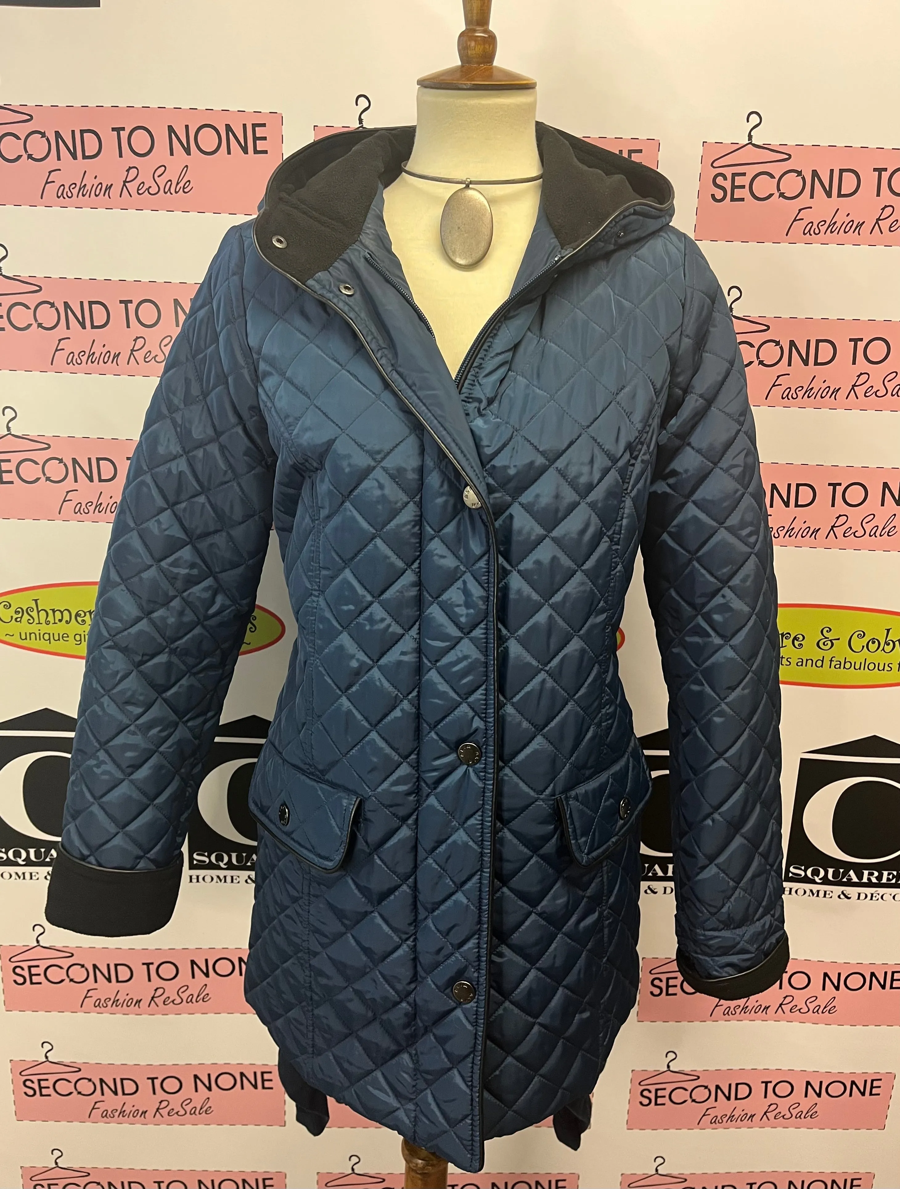 Navy Quilted Winter Coat (Size S)