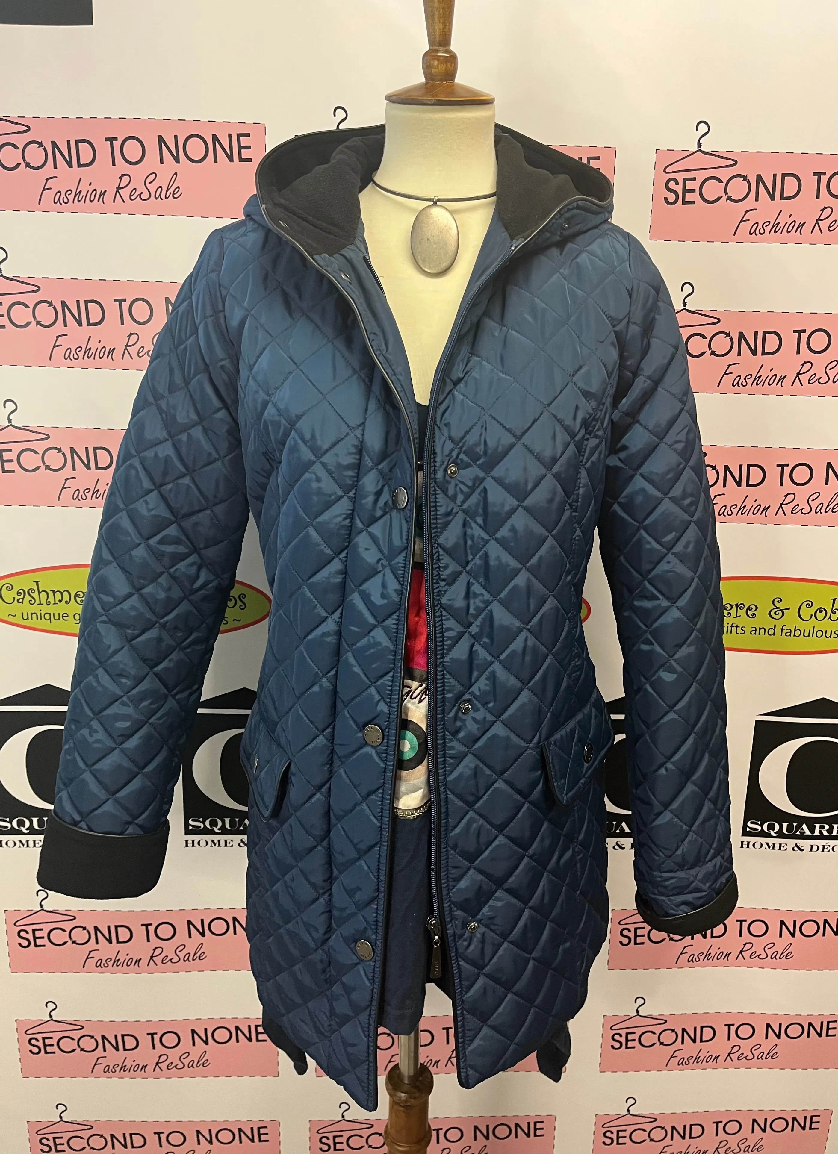 Navy Quilted Winter Coat (Size S)