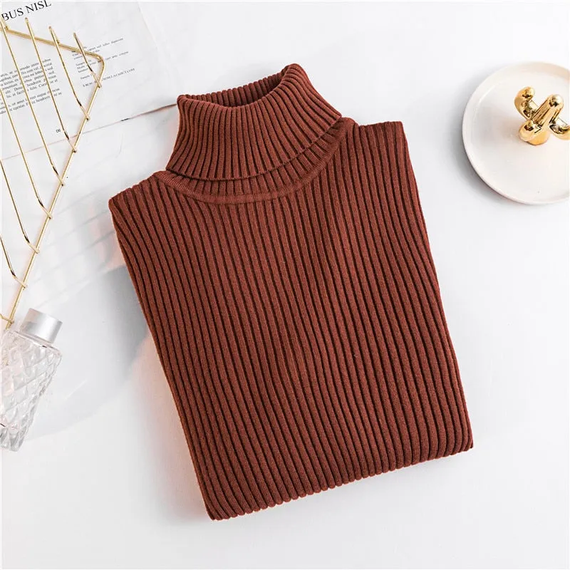 On sale 2019 autumn winter Women Knitted Turtleneck Sweater Casual Soft polo-neck Jumper Fashion Slim Femme Elasticity Pullovers