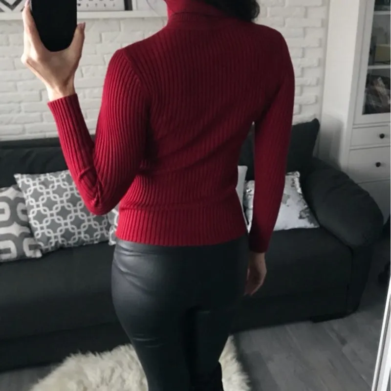 On sale 2019 autumn winter Women Knitted Turtleneck Sweater Casual Soft polo-neck Jumper Fashion Slim Femme Elasticity Pullovers