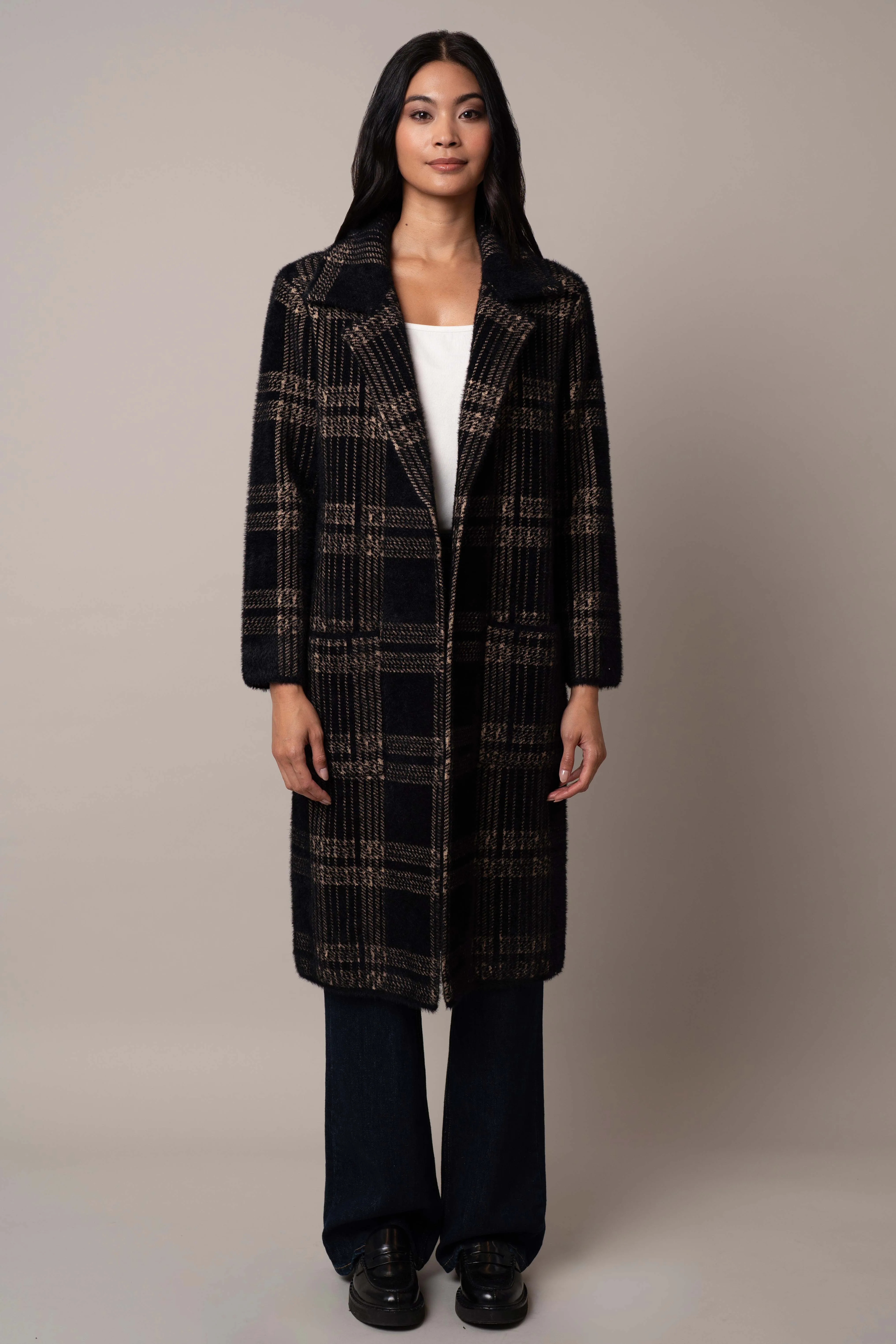 Open Plaid Mink Coat