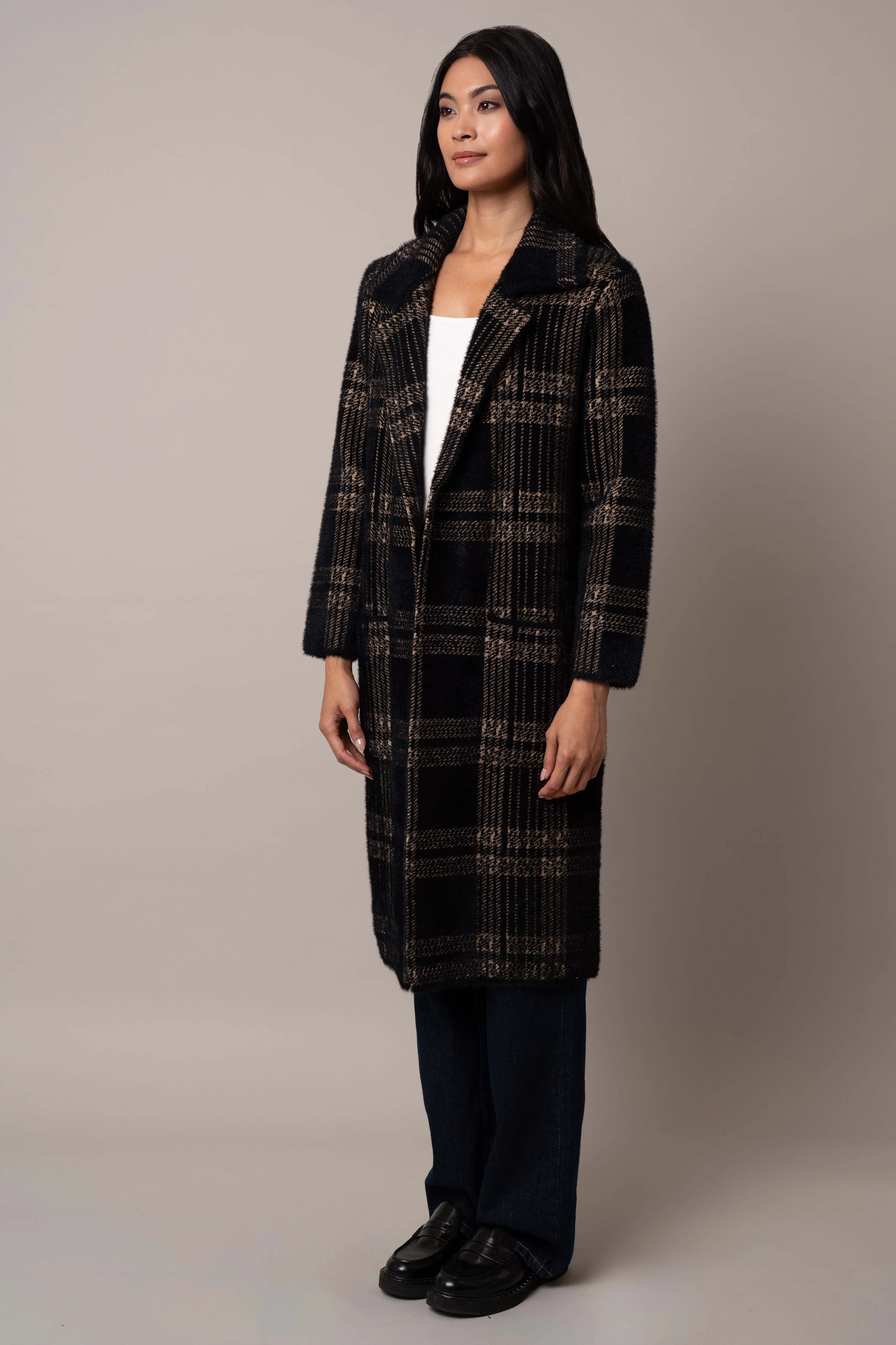 Open Plaid Mink Coat