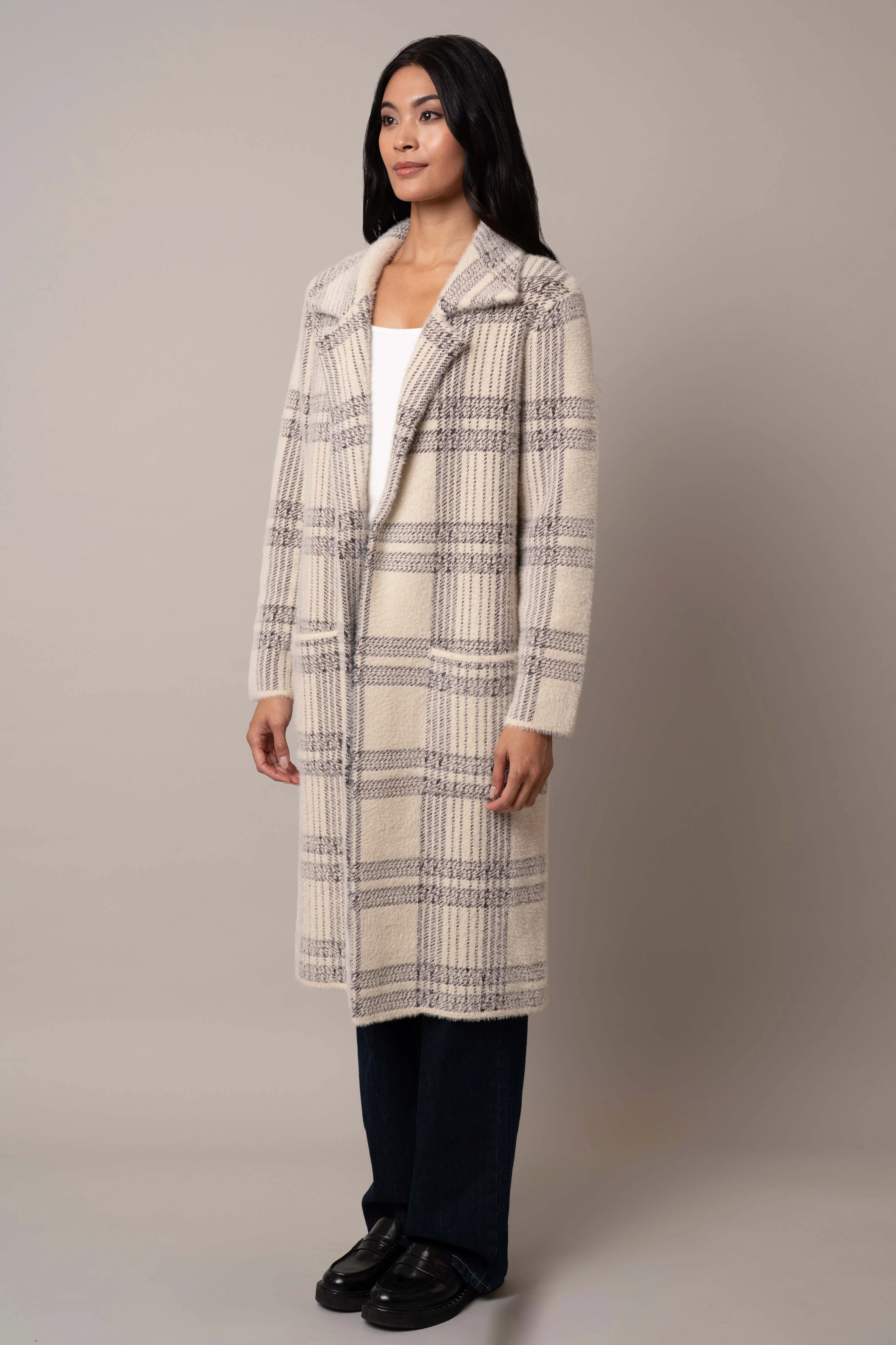 Open Plaid Mink Coat