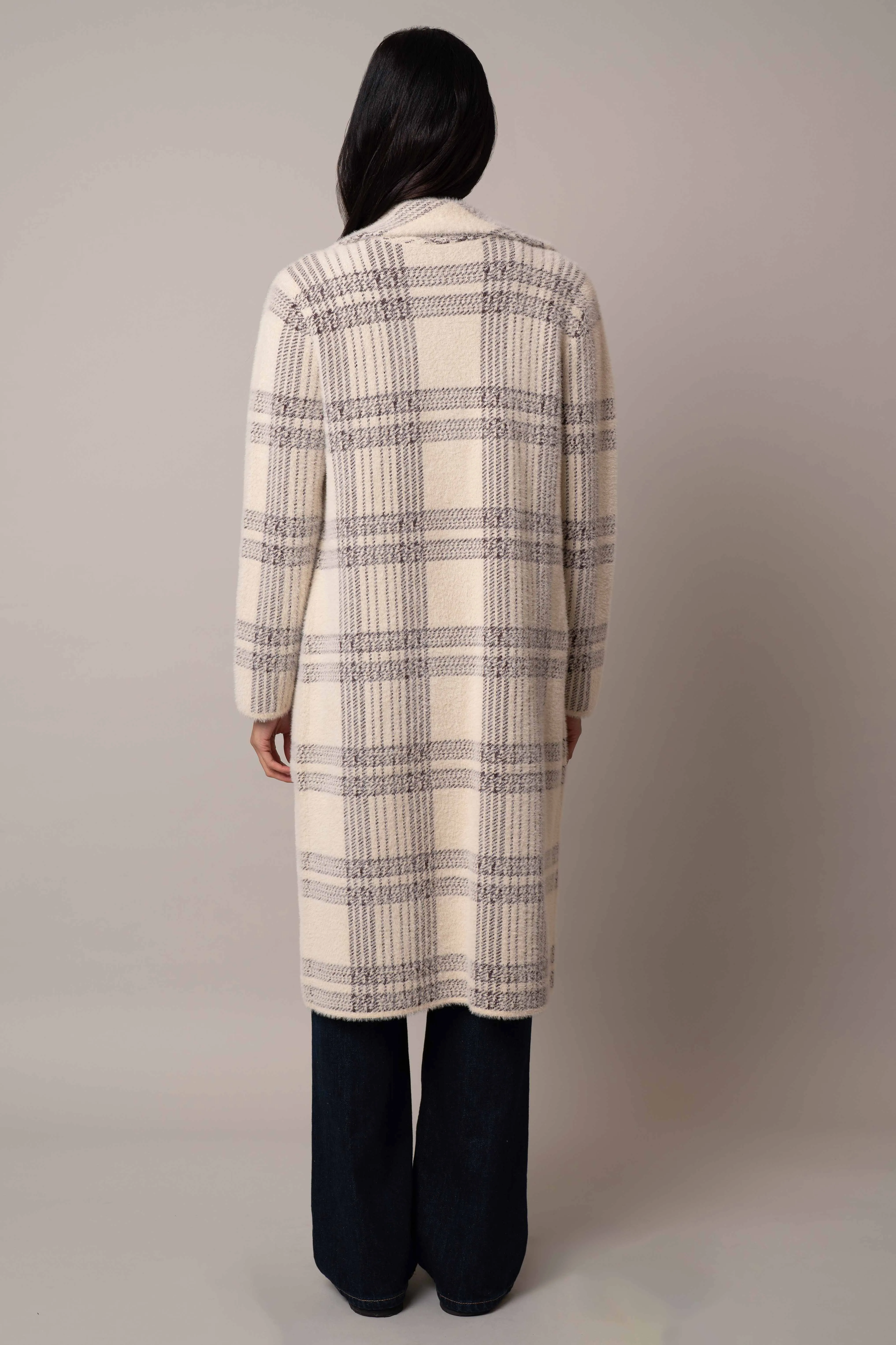 Open Plaid Mink Coat