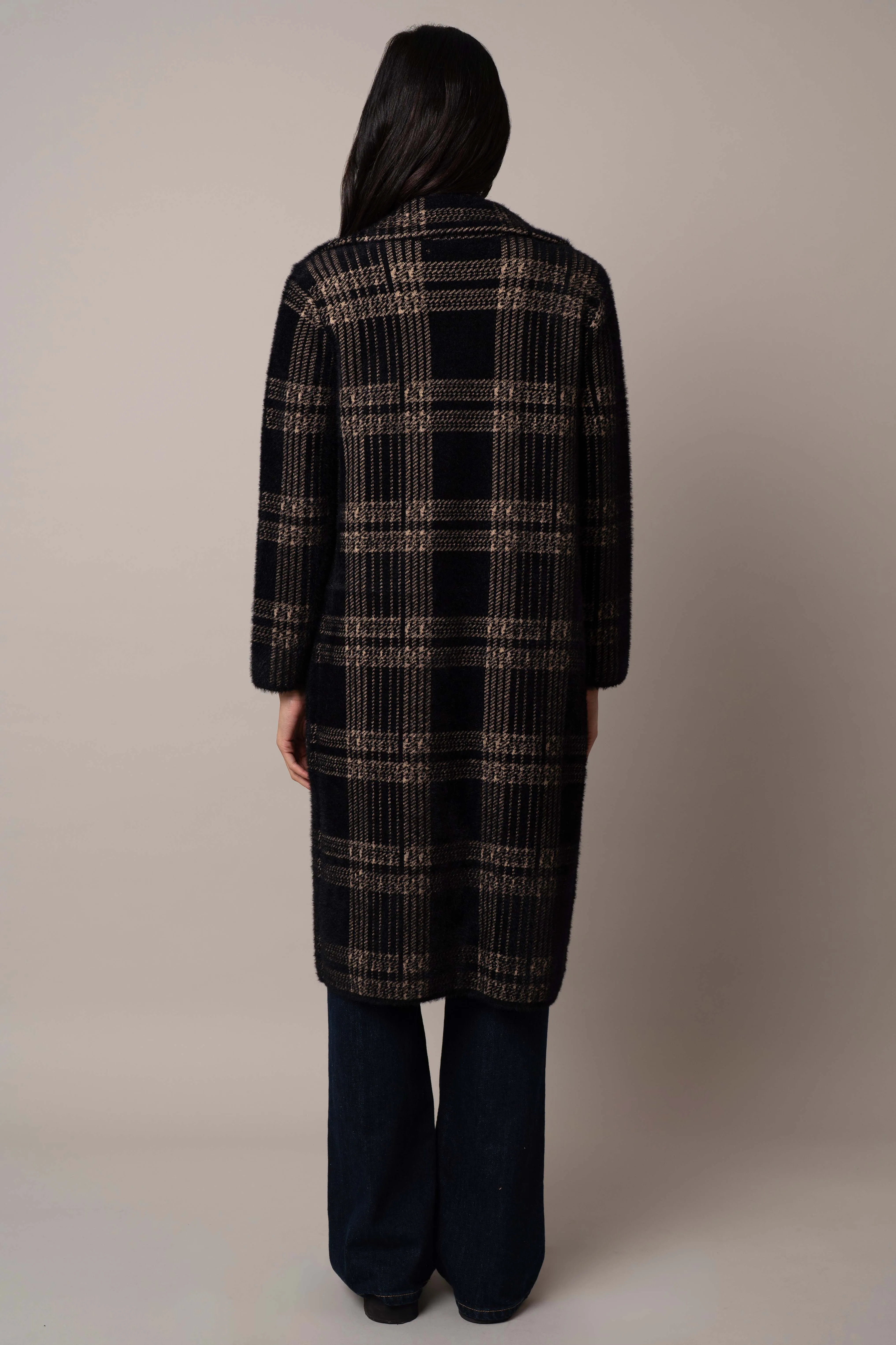 Open Plaid Mink Coat