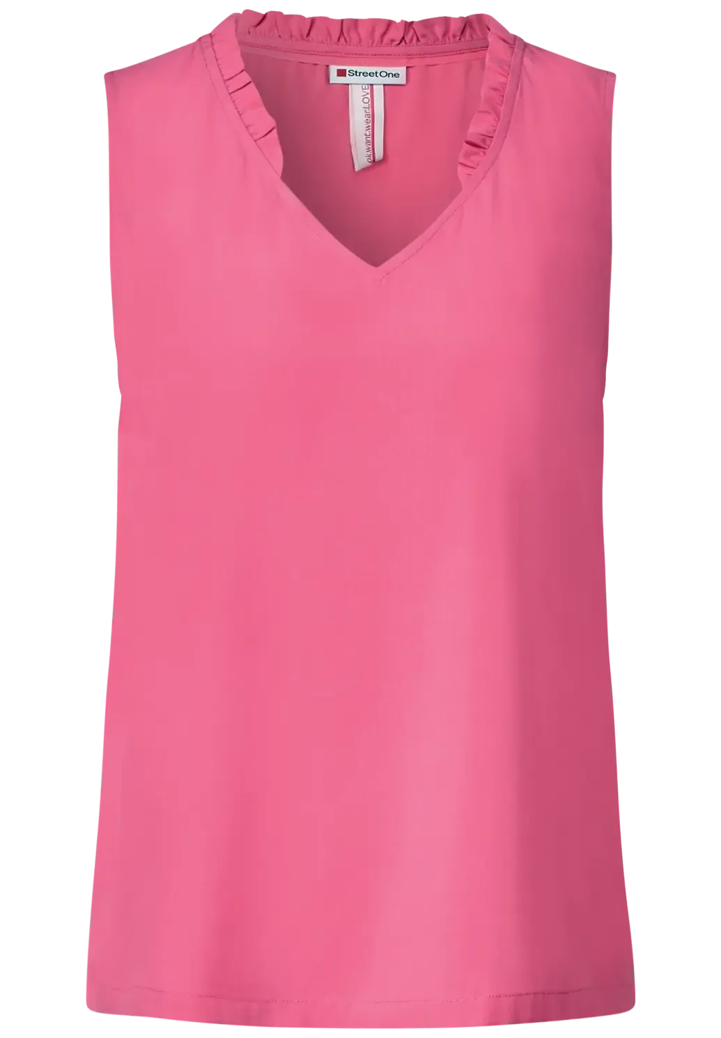 Pink v neck sleeveless blouse with frill detail Street One 344045 Pink