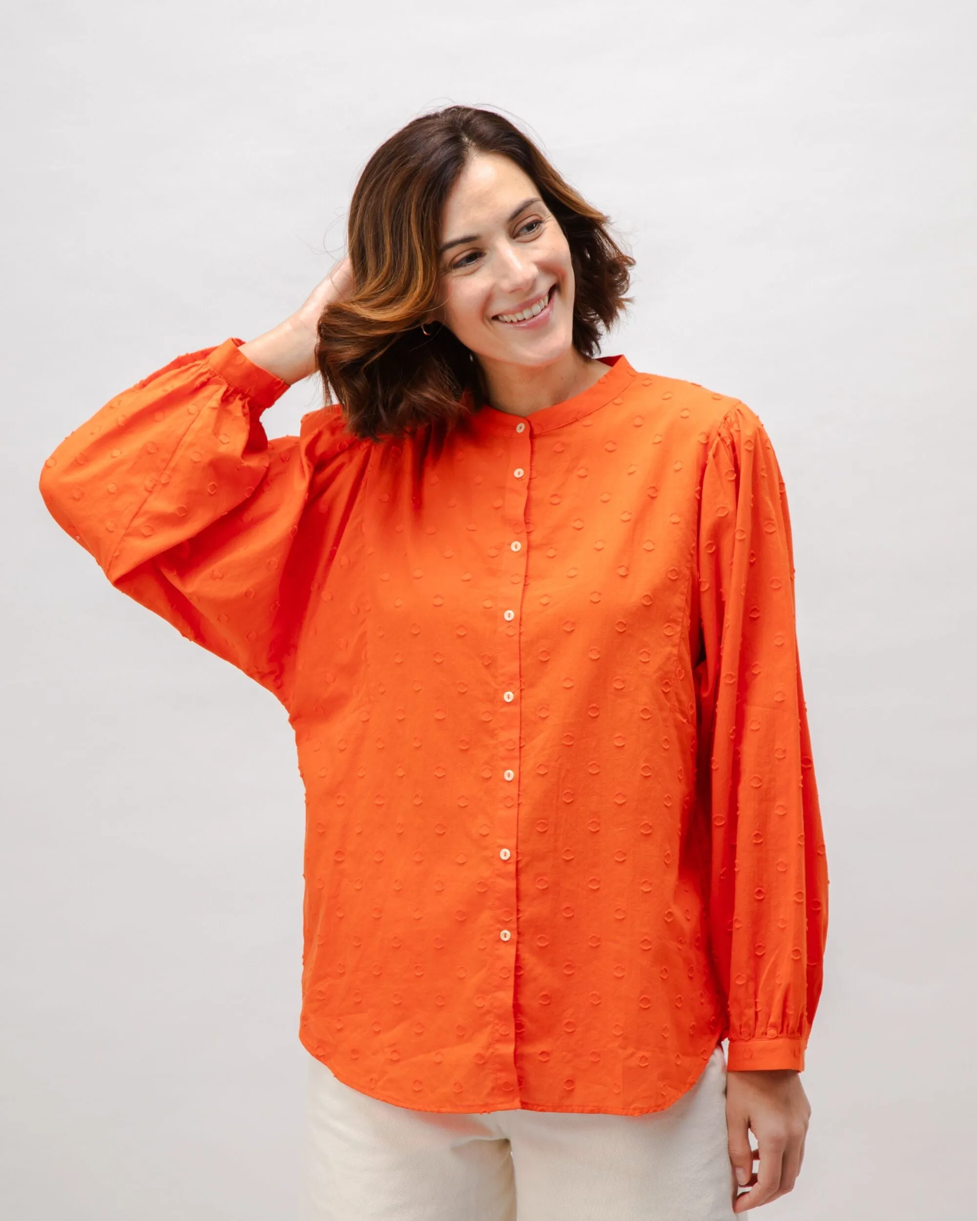 Polka Dot Romantic Cotton Blouse Orange