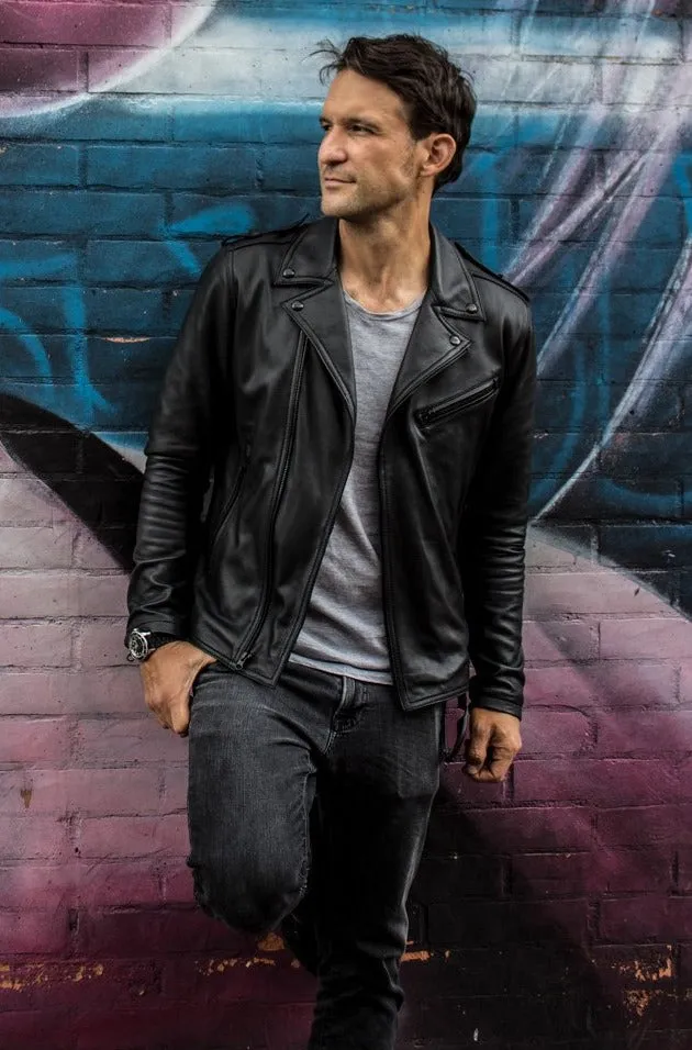 Rebel II BLACK Leather Jacket in Calfskin