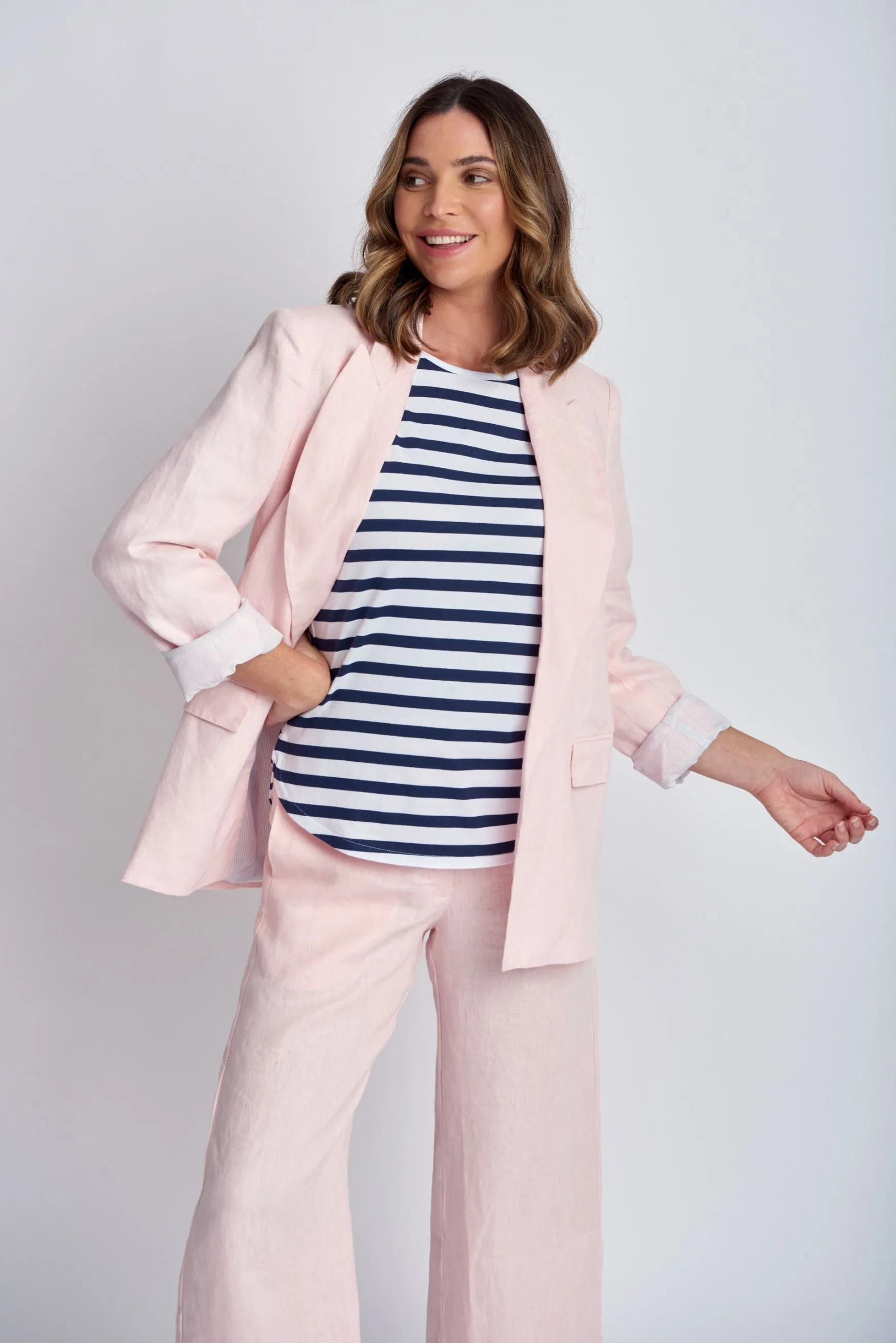 Relaxed Linen Blazer Pale Pink