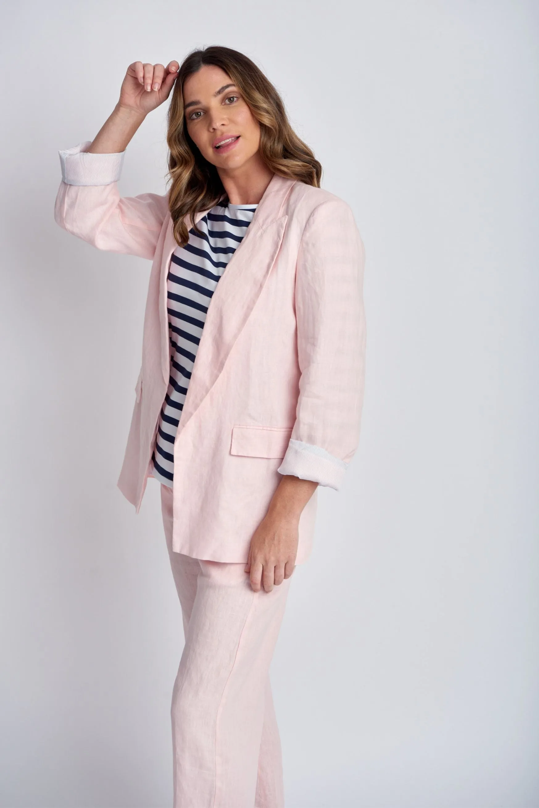 Relaxed Linen Blazer Pale Pink