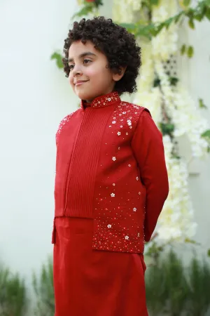 Riwaayat - Long & Short Vegan Silk Embroidered Nehru Jacket For Boys