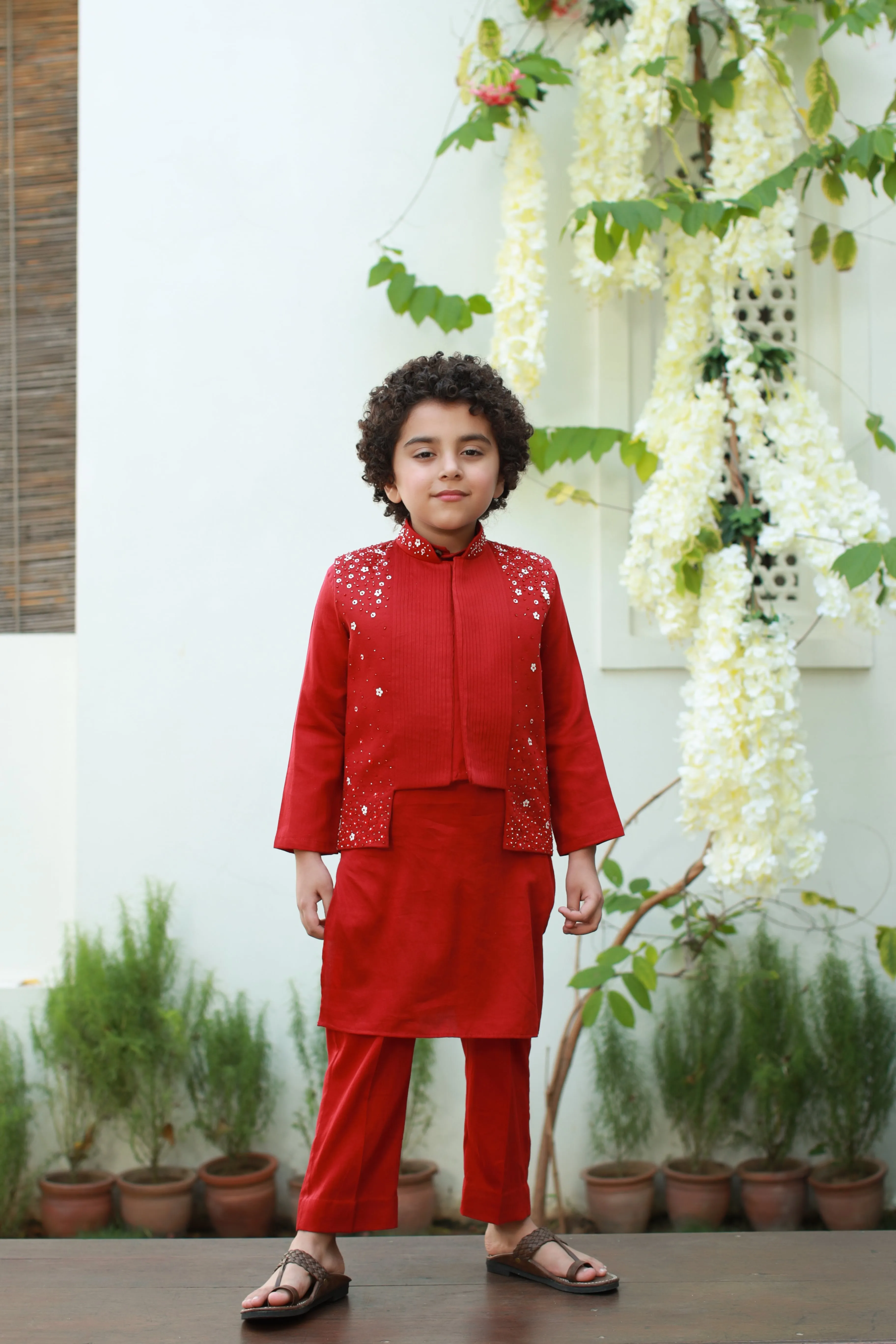 Riwaayat - Long & Short Vegan Silk Embroidered Nehru Jacket For Boys