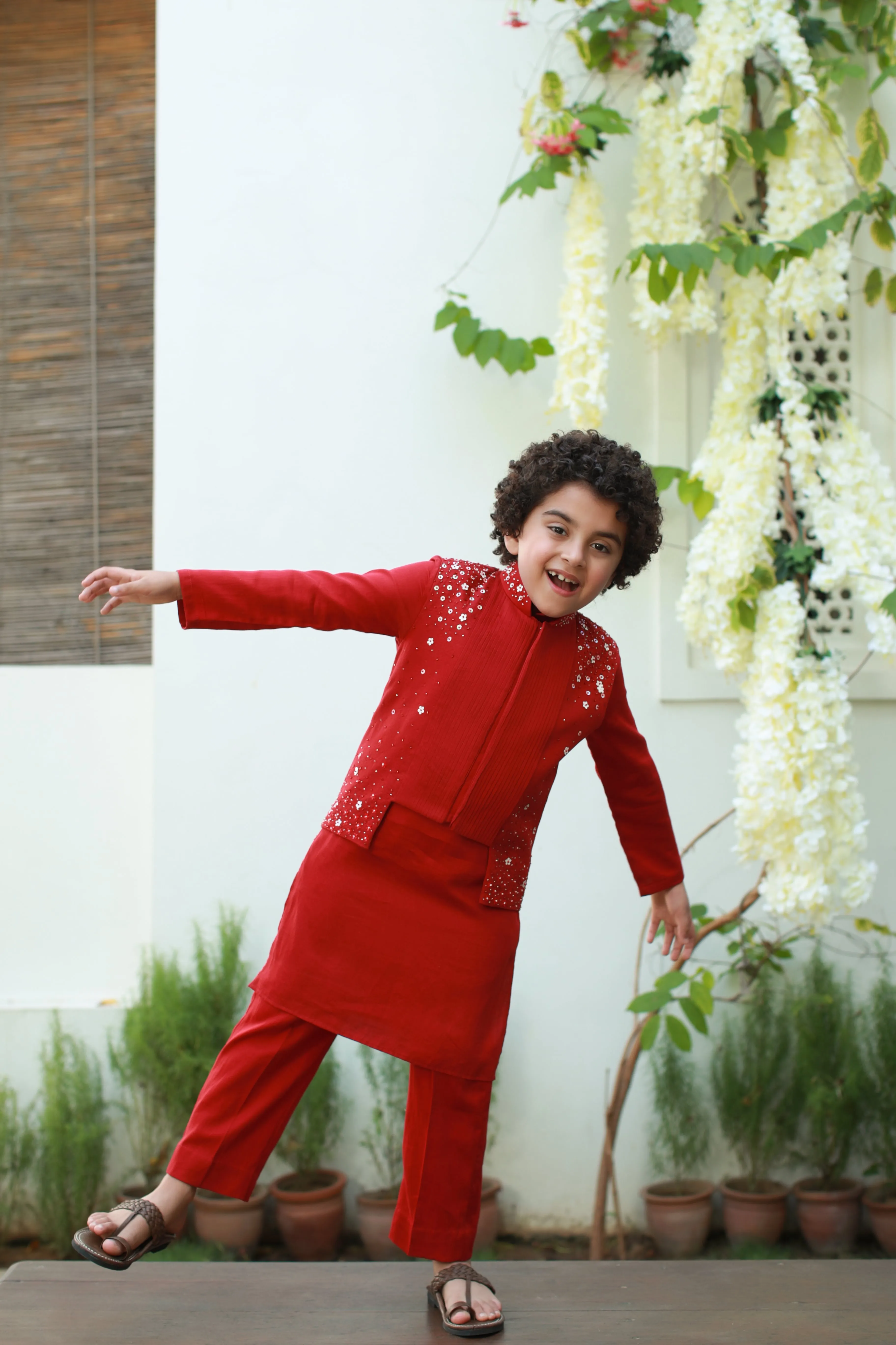 Riwaayat - Long & Short Vegan Silk Embroidered Nehru Jacket For Boys