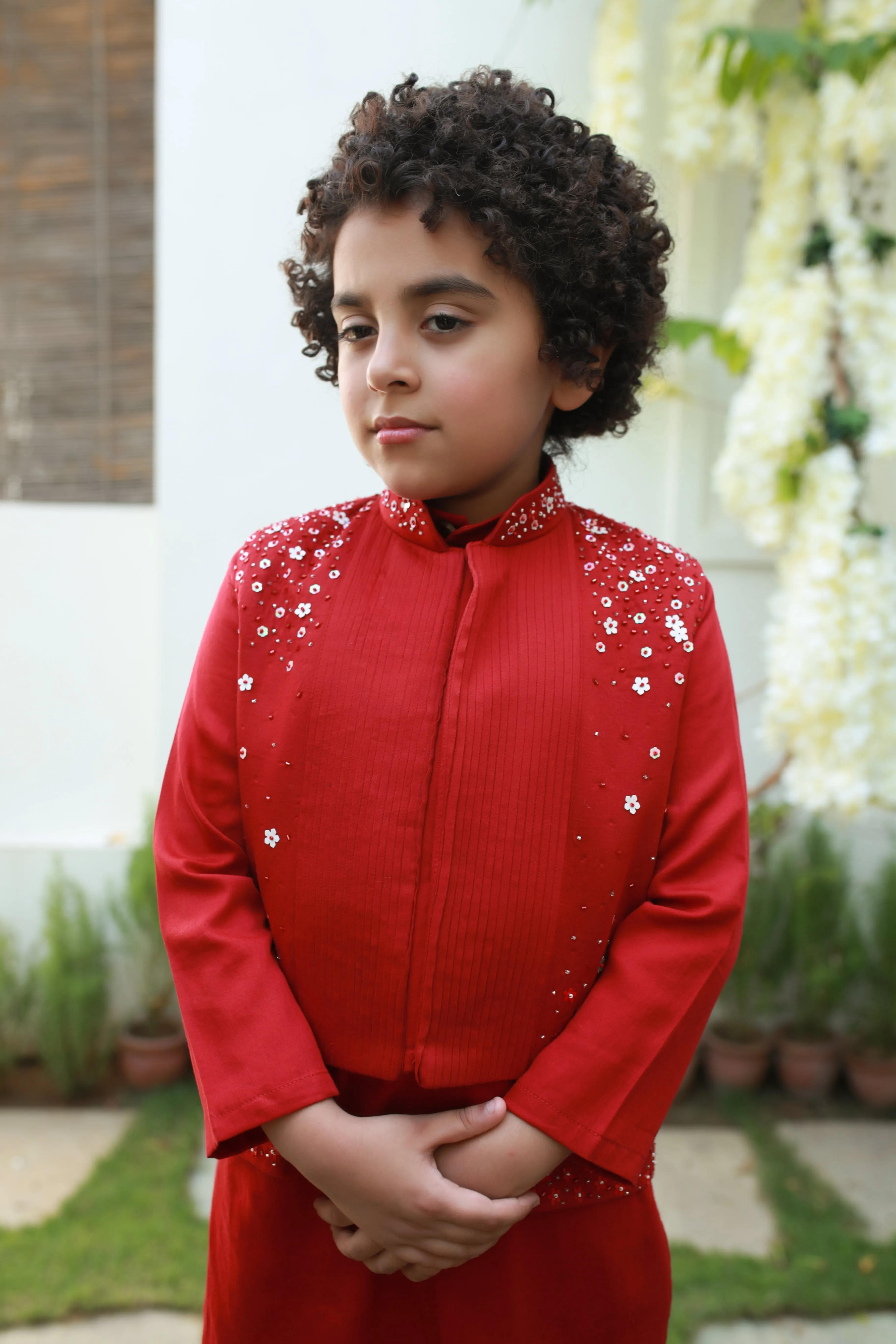 Riwaayat - Long & Short Vegan Silk Embroidered Nehru Jacket For Boys