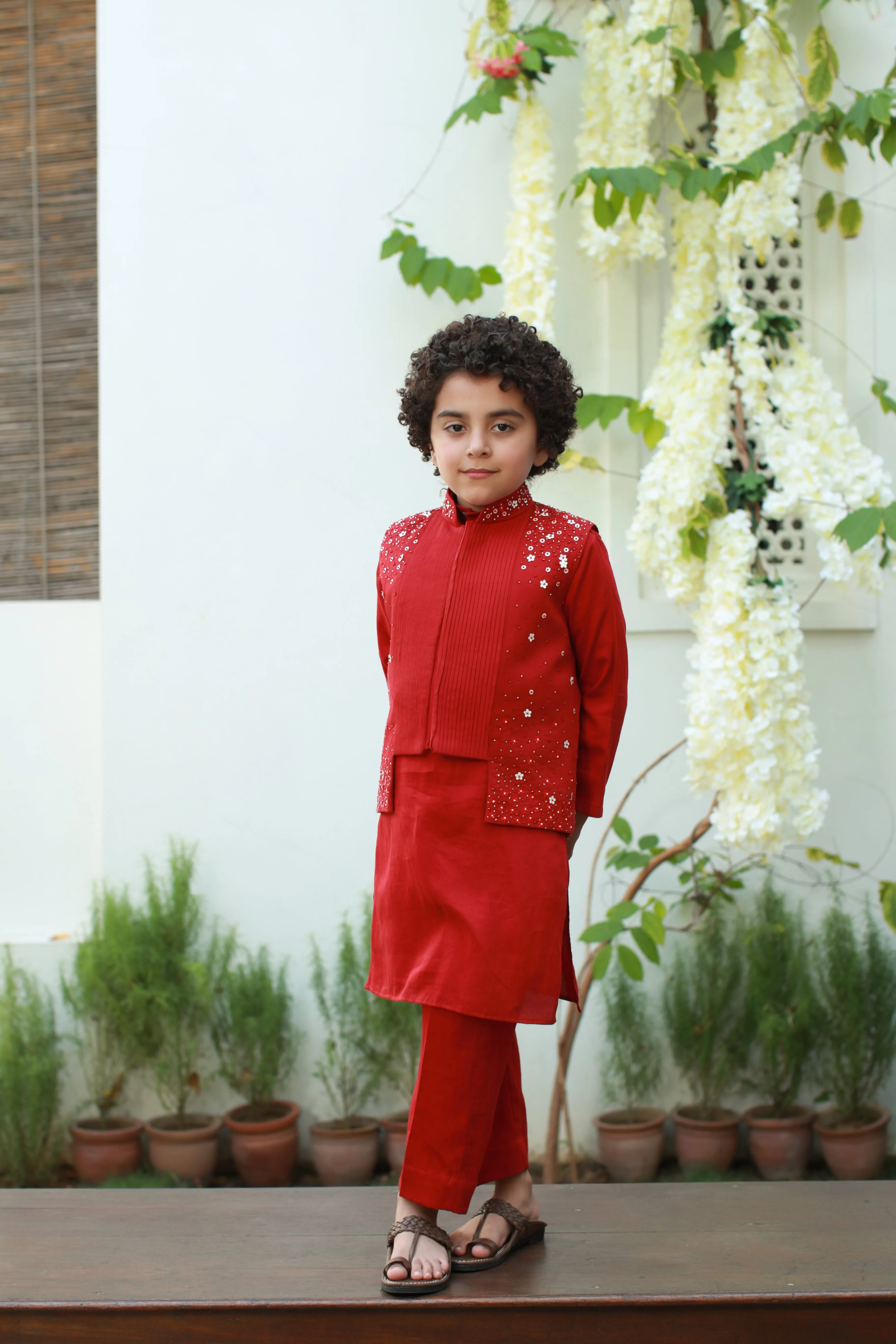 Riwaayat - Long & Short Vegan Silk Embroidered Nehru Jacket For Boys