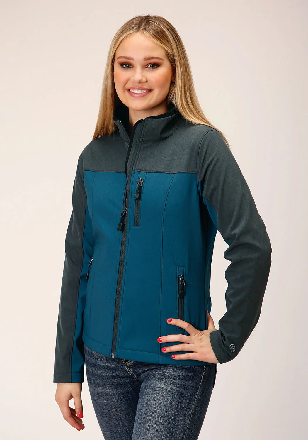 Roper Womens Zip Green/Grey Polyester Softshell Jacket