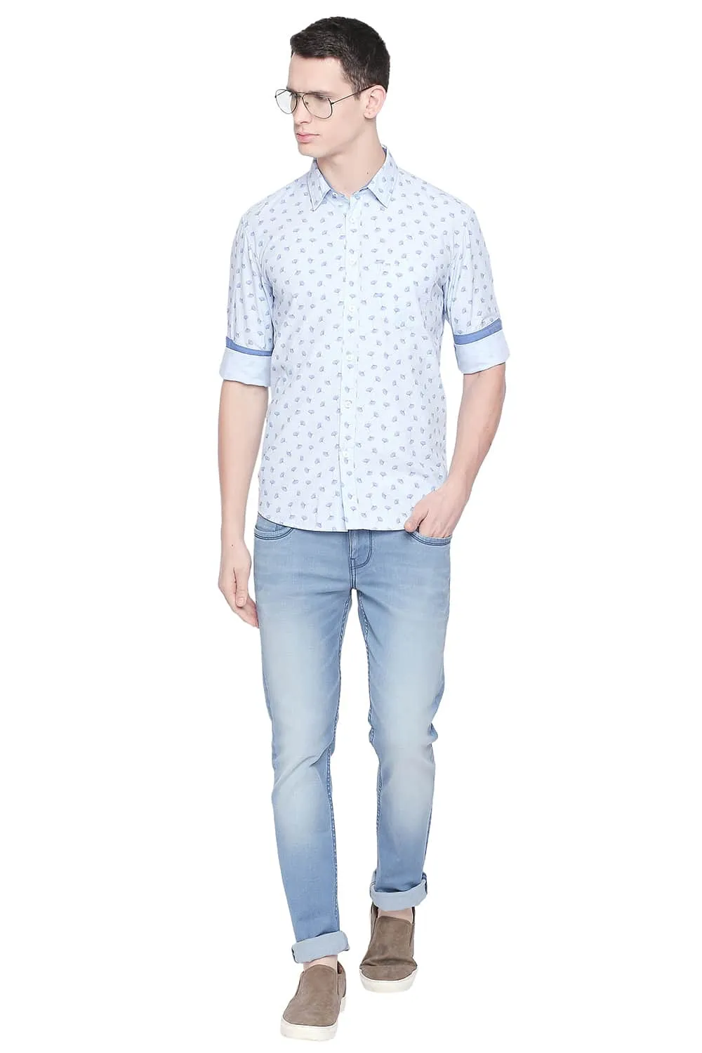 Slim Fit Fil A Fil Printed Shirt