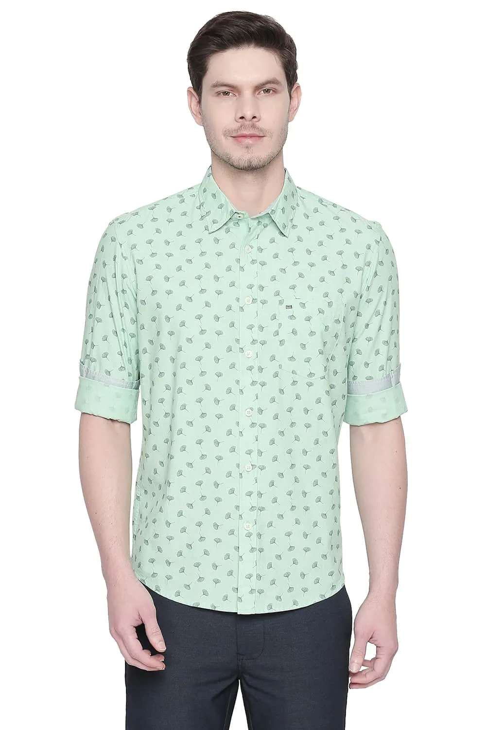 Slim Fit Fil A Fil Printed Shirt