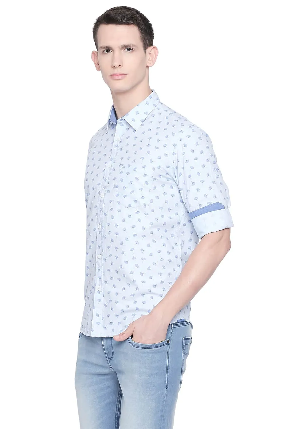 Slim Fit Fil A Fil Printed Shirt