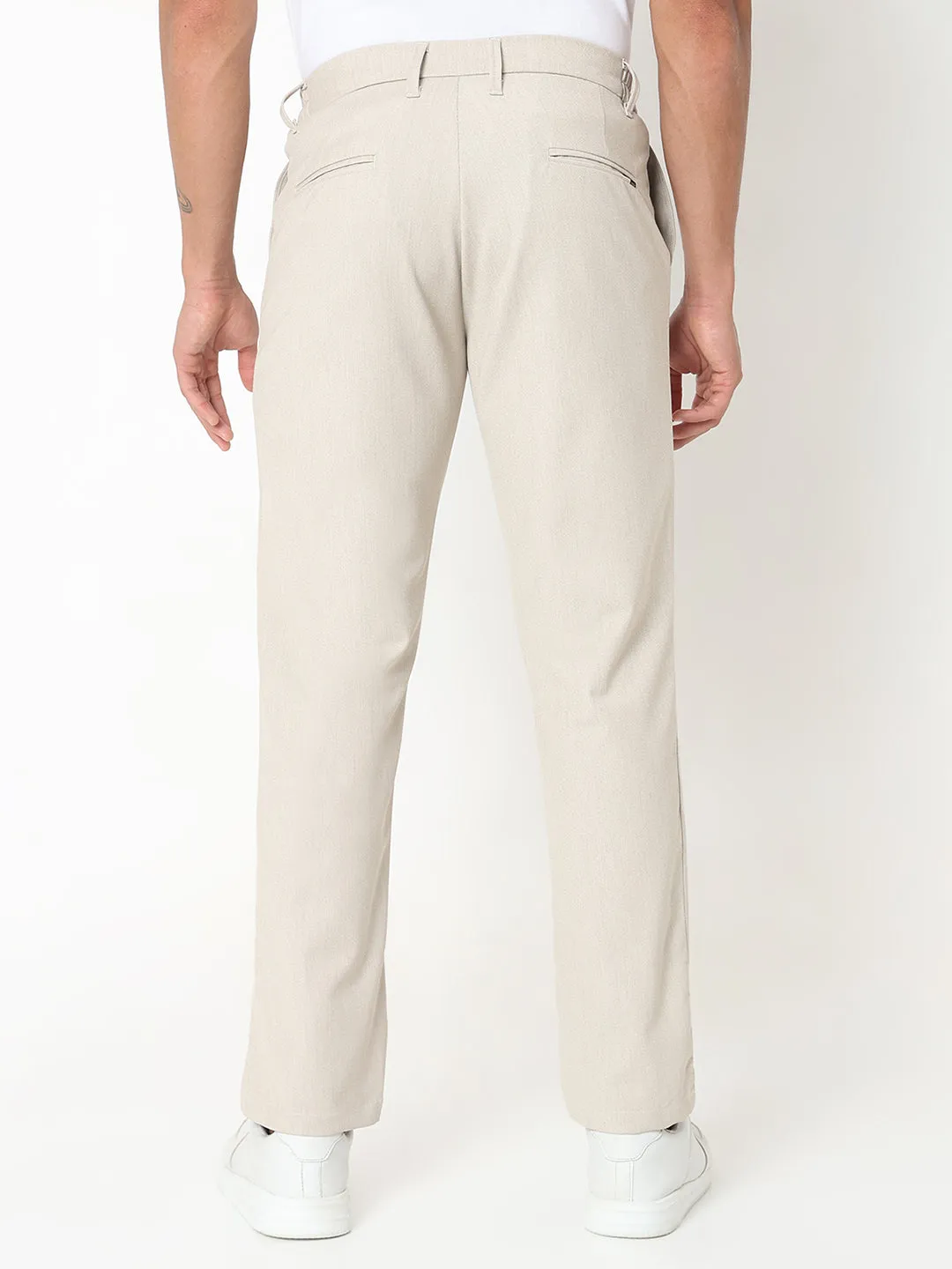 Spykar Beige Slim Fit Cotton Trouser For Men