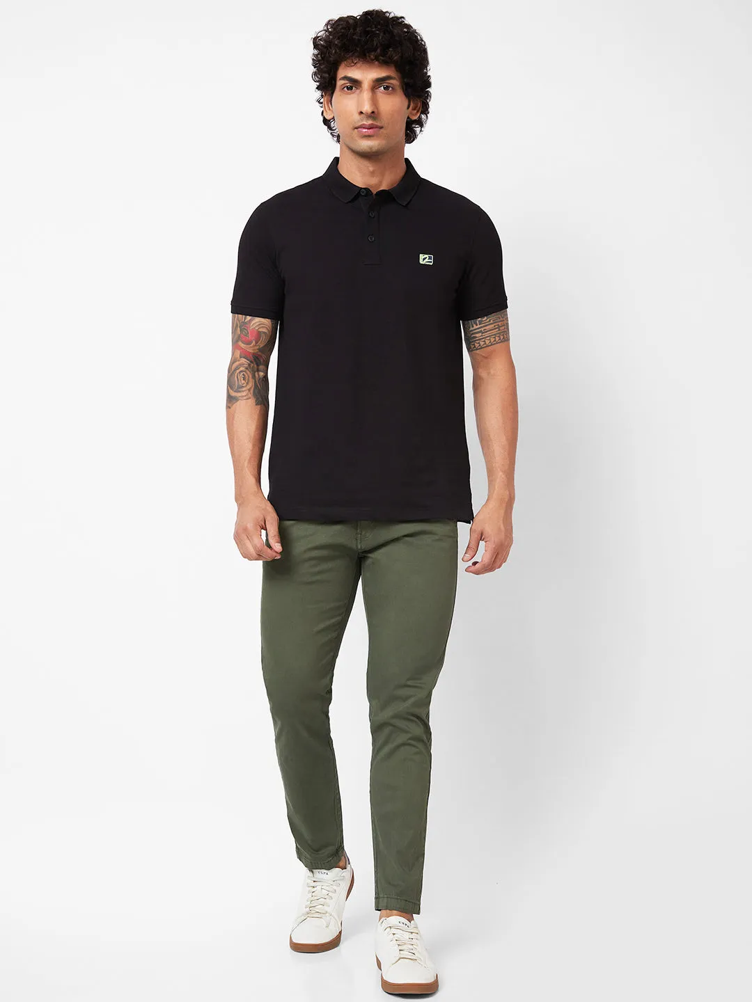 Spykar Mid-Rise Slim Fit Green Trousers For Men