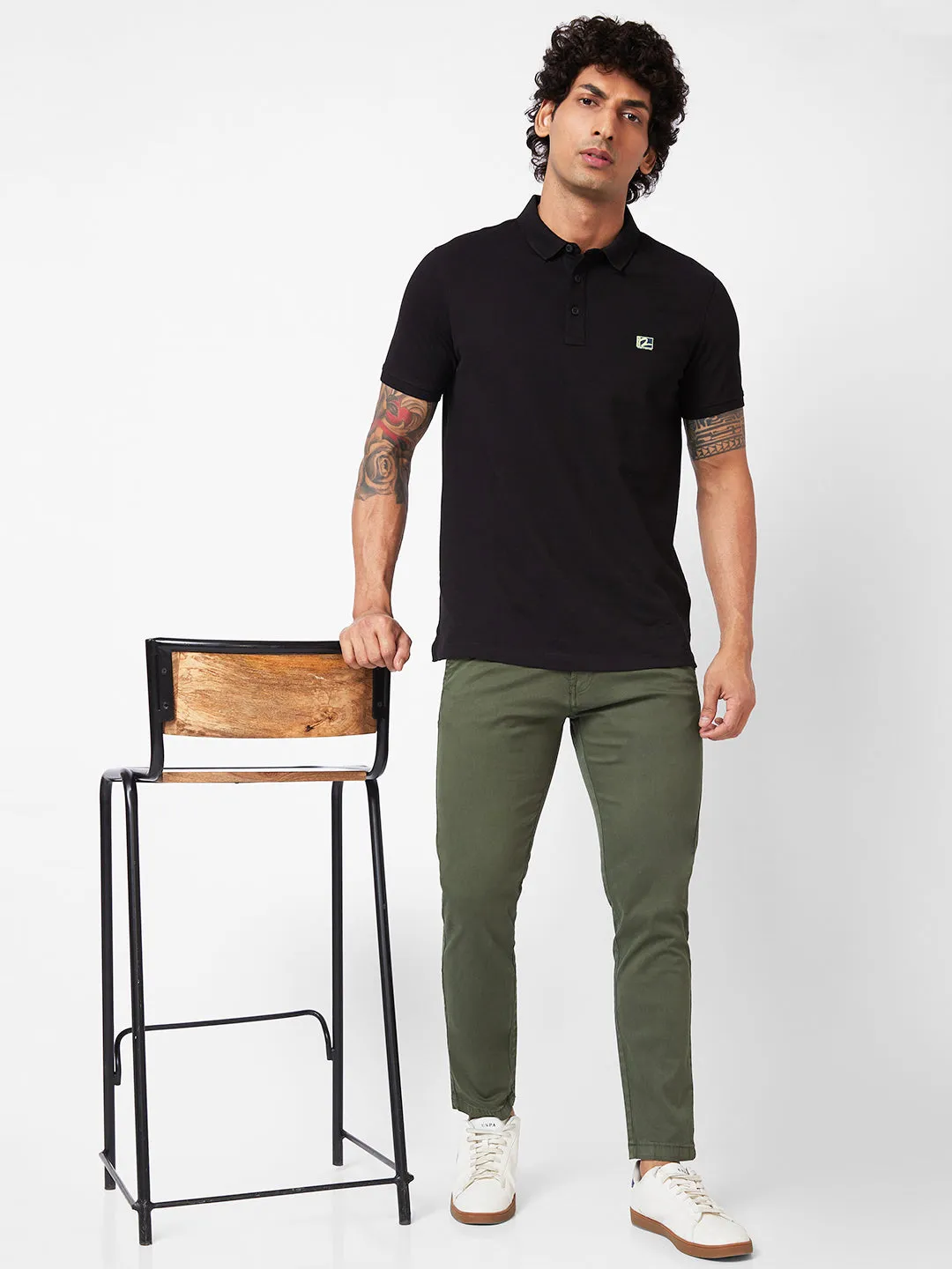 Spykar Mid-Rise Slim Fit Green Trousers For Men