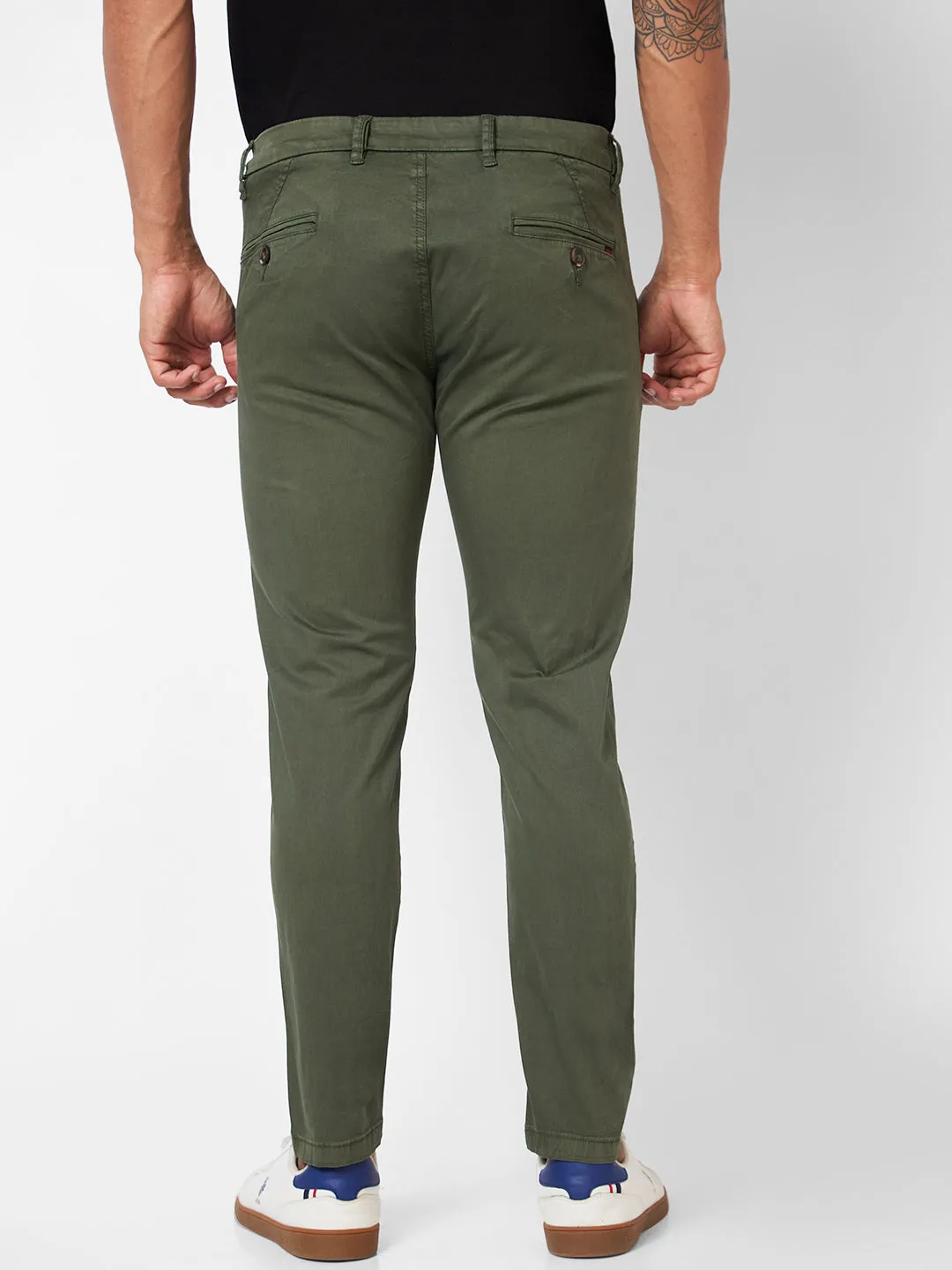 Spykar Mid-Rise Slim Fit Green Trousers For Men