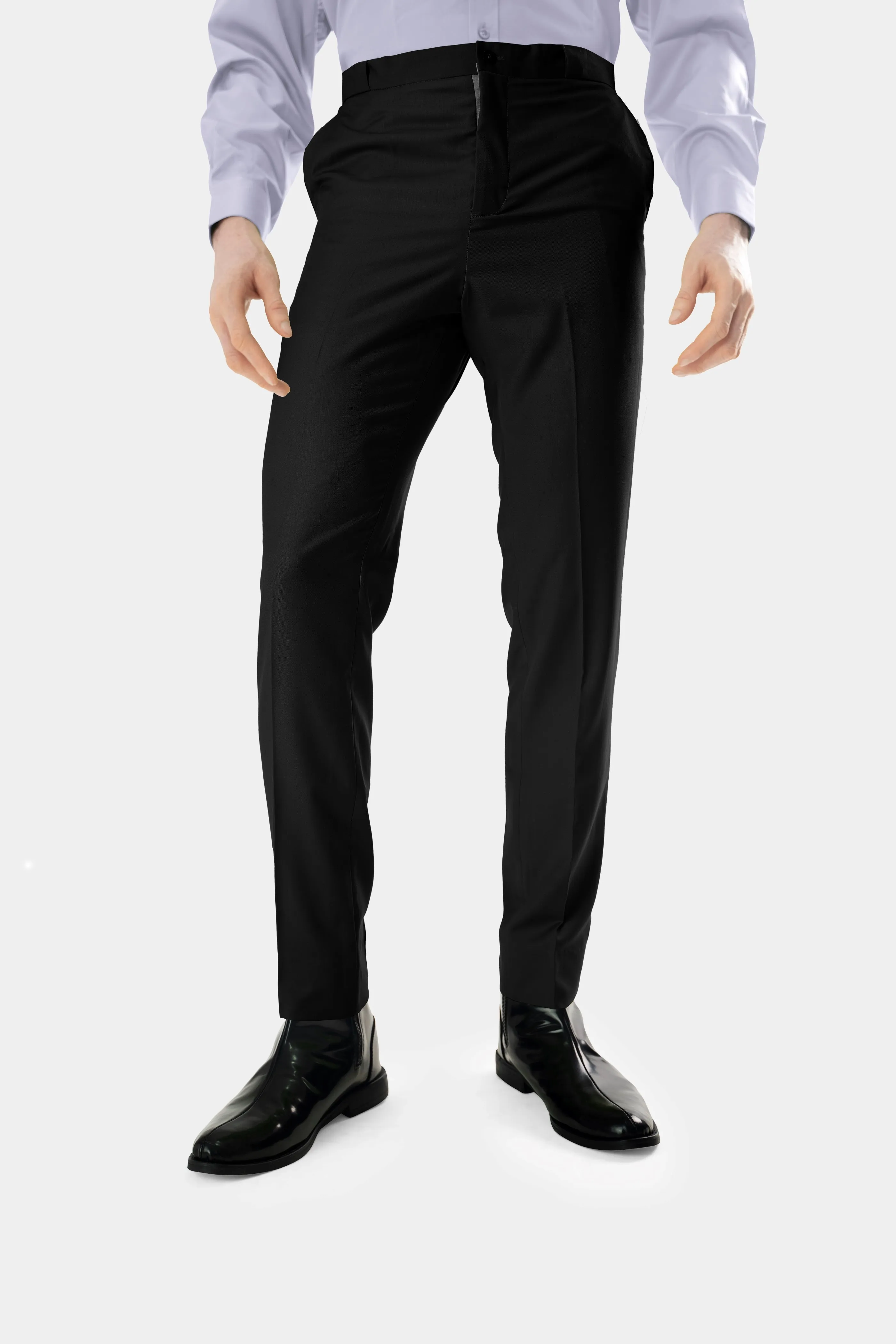 Standard Length Short Sleeve Wool Pants in Black