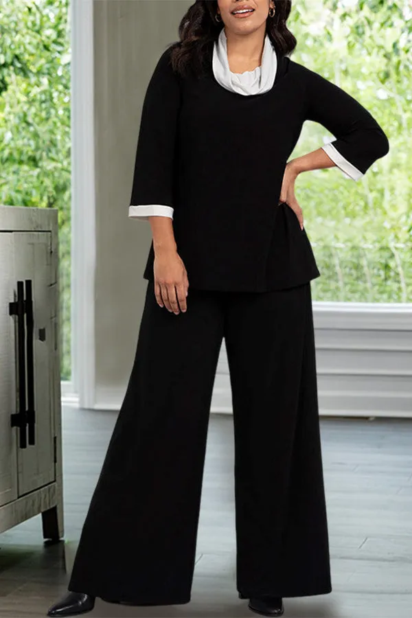 Stylish Cowl Neck Blouse & High Waist Pants Set