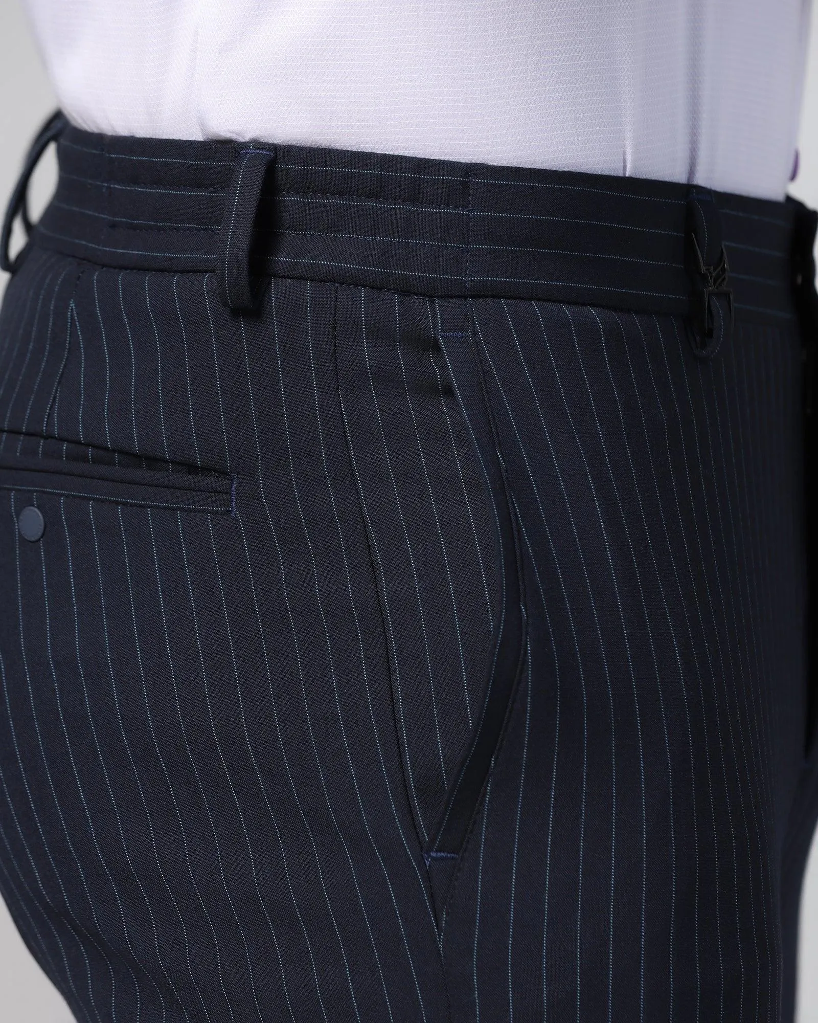 Super Slim Phoenix Formal Navy Stripe Trouser - Wiper