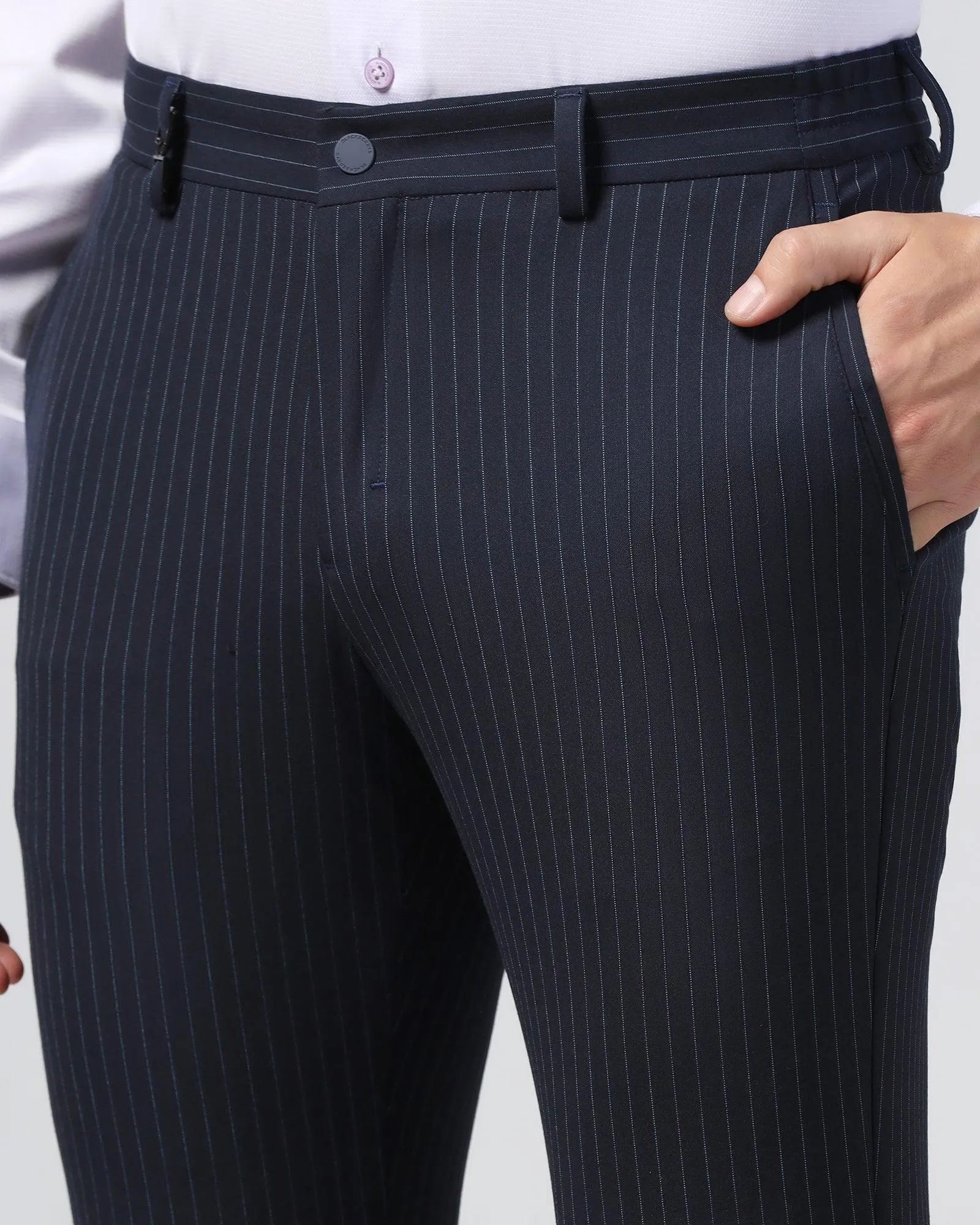 Super Slim Phoenix Formal Navy Stripe Trouser - Wiper