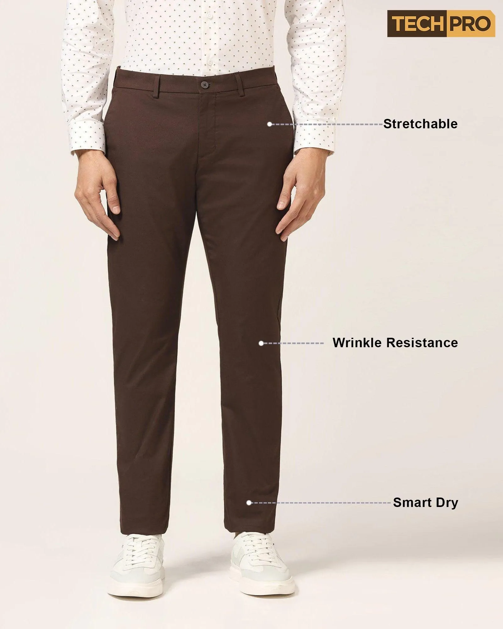 TechPro Slim Comfort B-95 Casual Brown Solid Khakis - Andros