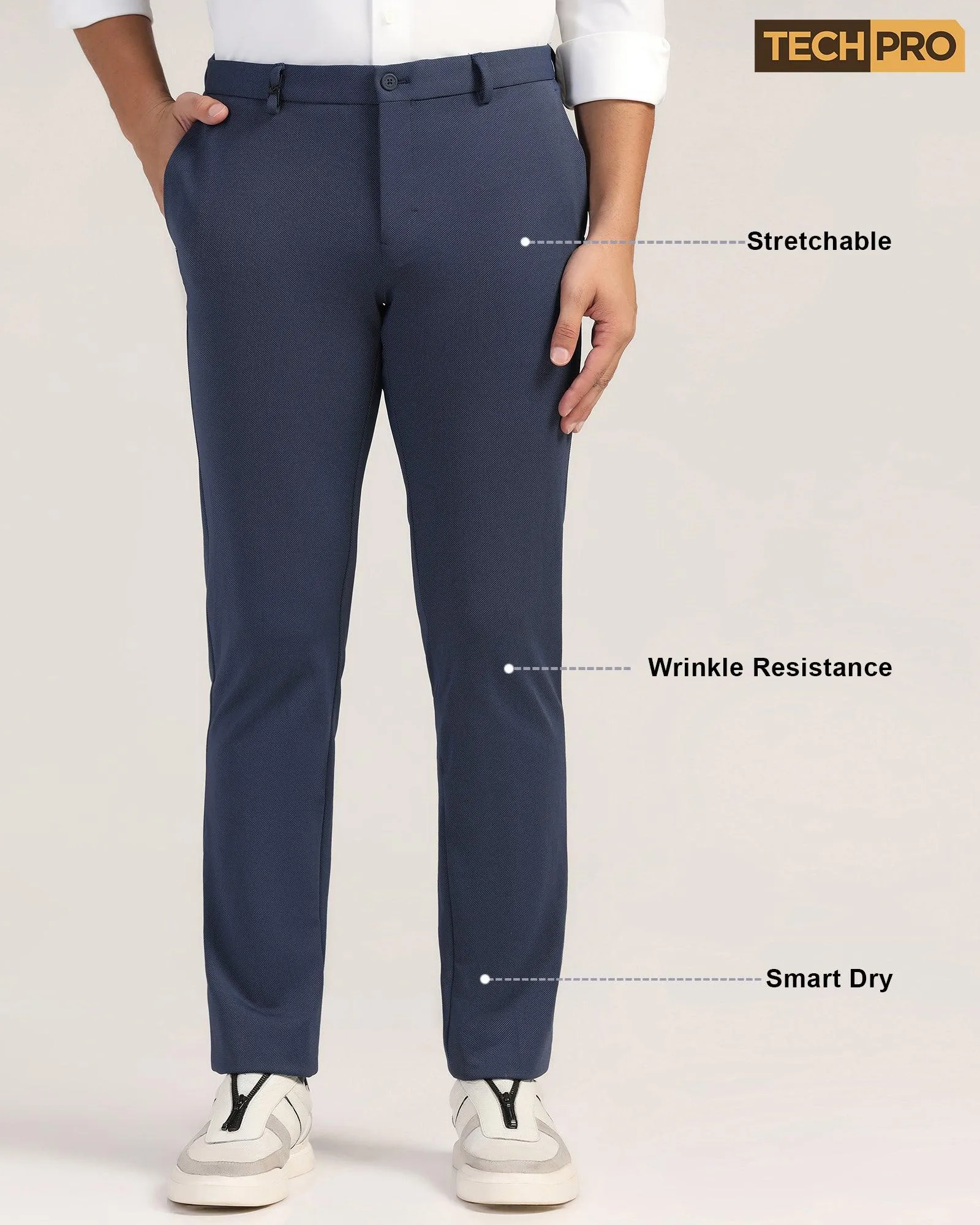 TechPro Super Slim Phoenix Formal Navy Textured Trouser - Meteor