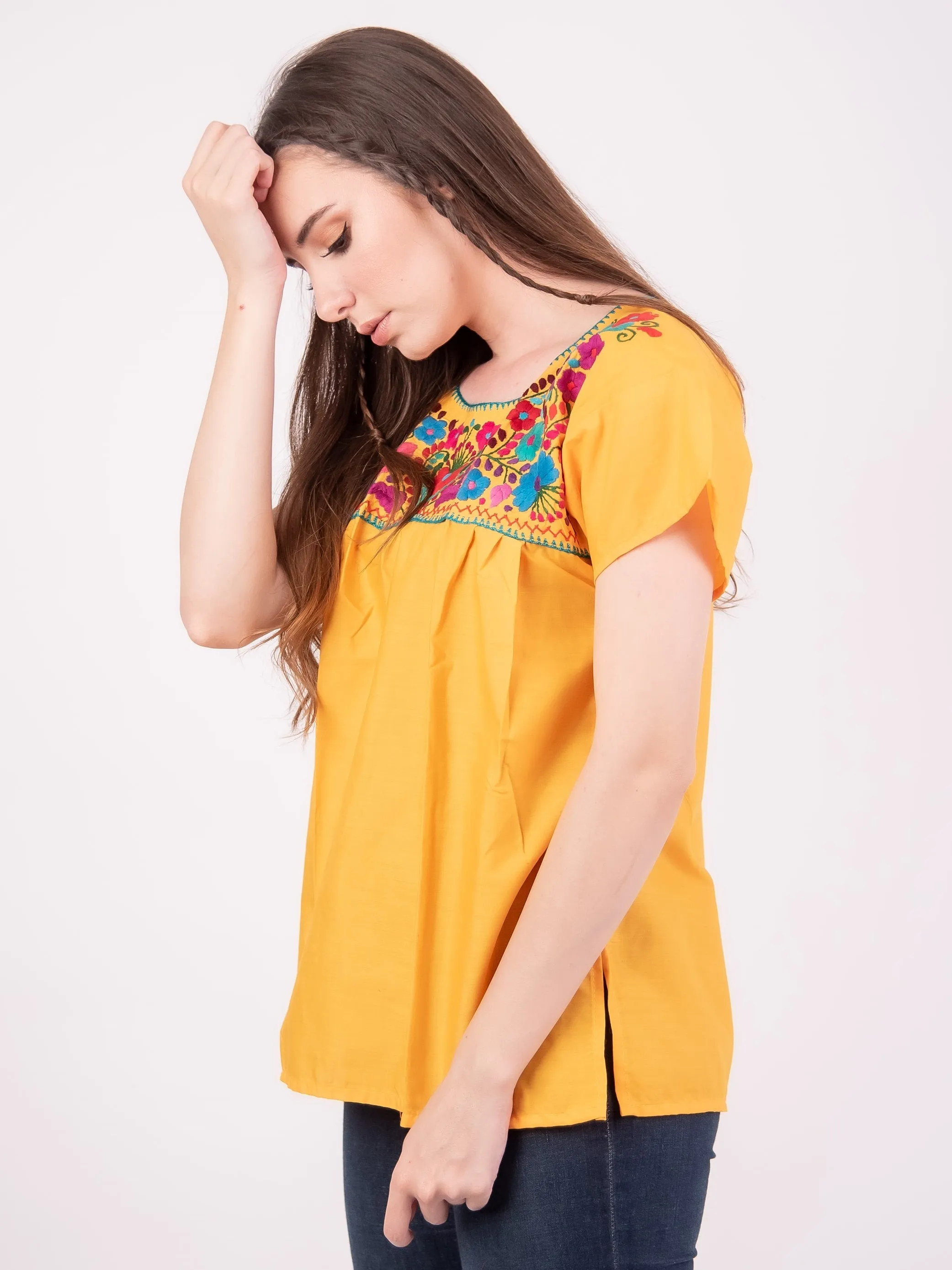 Tehuacan Embroidered Blouse Yellow