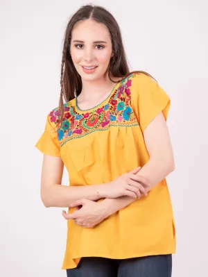 Tehuacan Embroidered Blouse Yellow