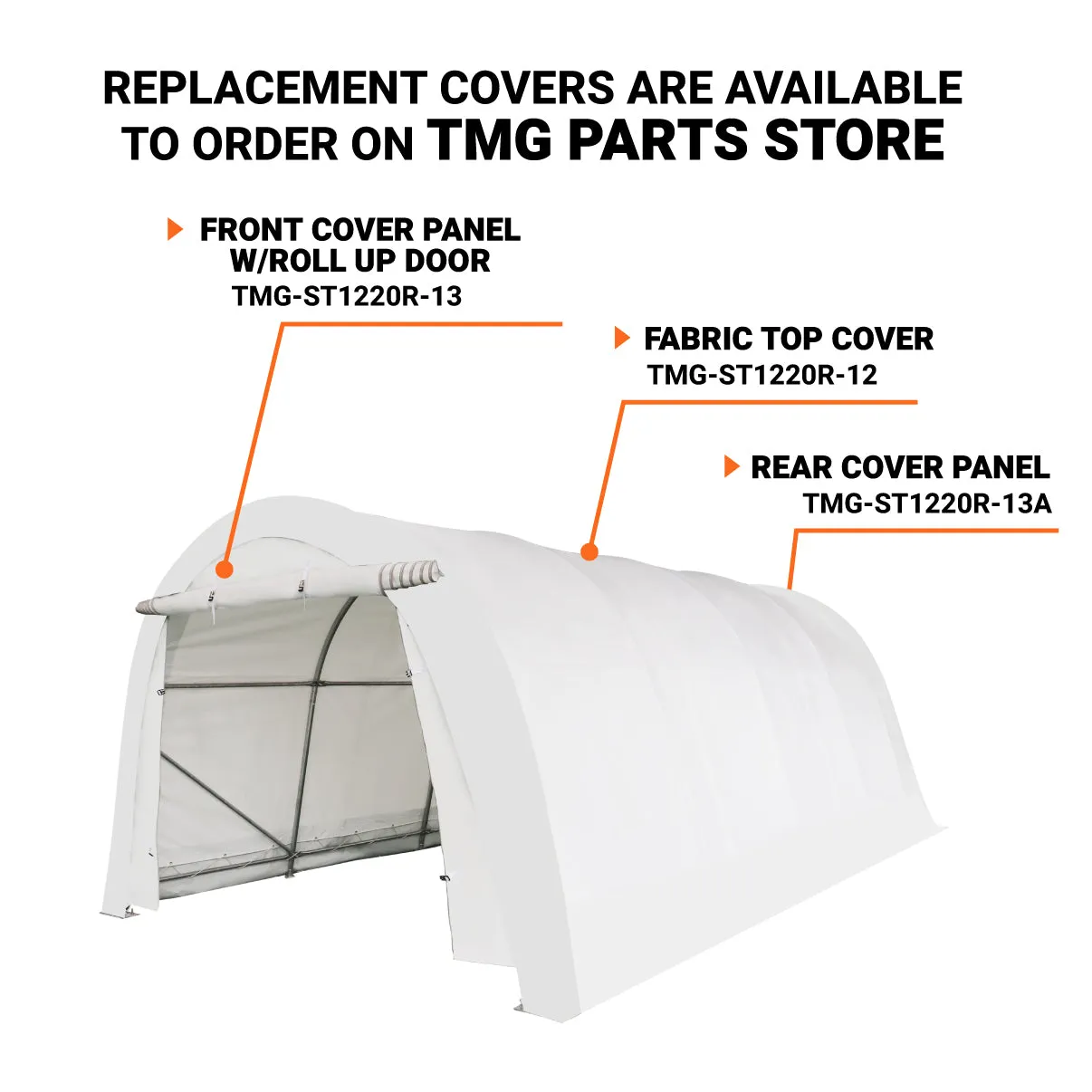 TMG Industrial 12’ x 20’ Car Shelter w/Rounded Roof & Heavy-Duty 11 OZ PE Fabric Cover, Galvanized Steel Frame, Fabric front roll-up door, TMG-ST1220R