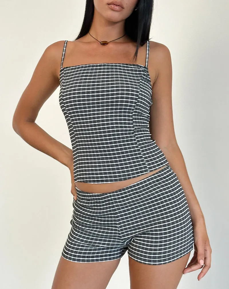 Totori Top in Crinkle Check Black Grey