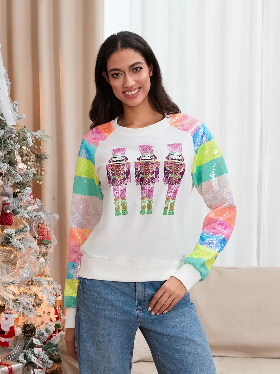 Wenkouban-Christmas Thanksgiving outfits_Cute Casual Autumn Patchwork Long Sleeve Sequined Christmas Sweater