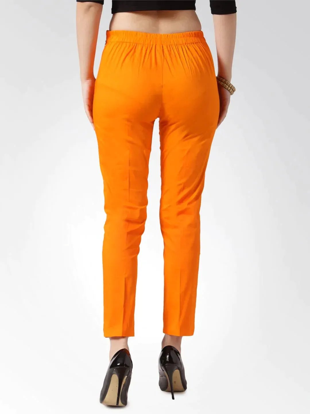 Women Orange Smart Slim Fit Solid Regular Trousers