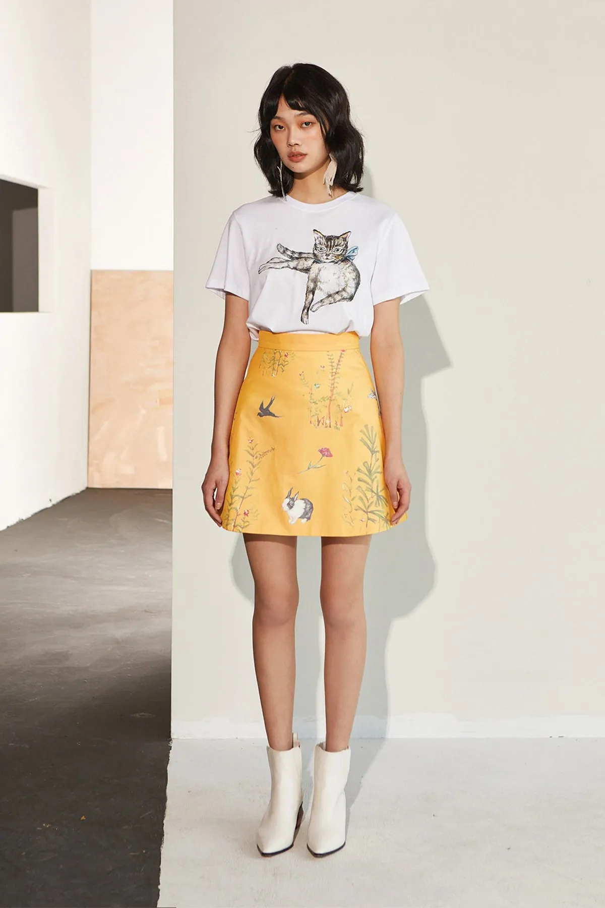 XUNRUO | Yellow Animal Print Skirt